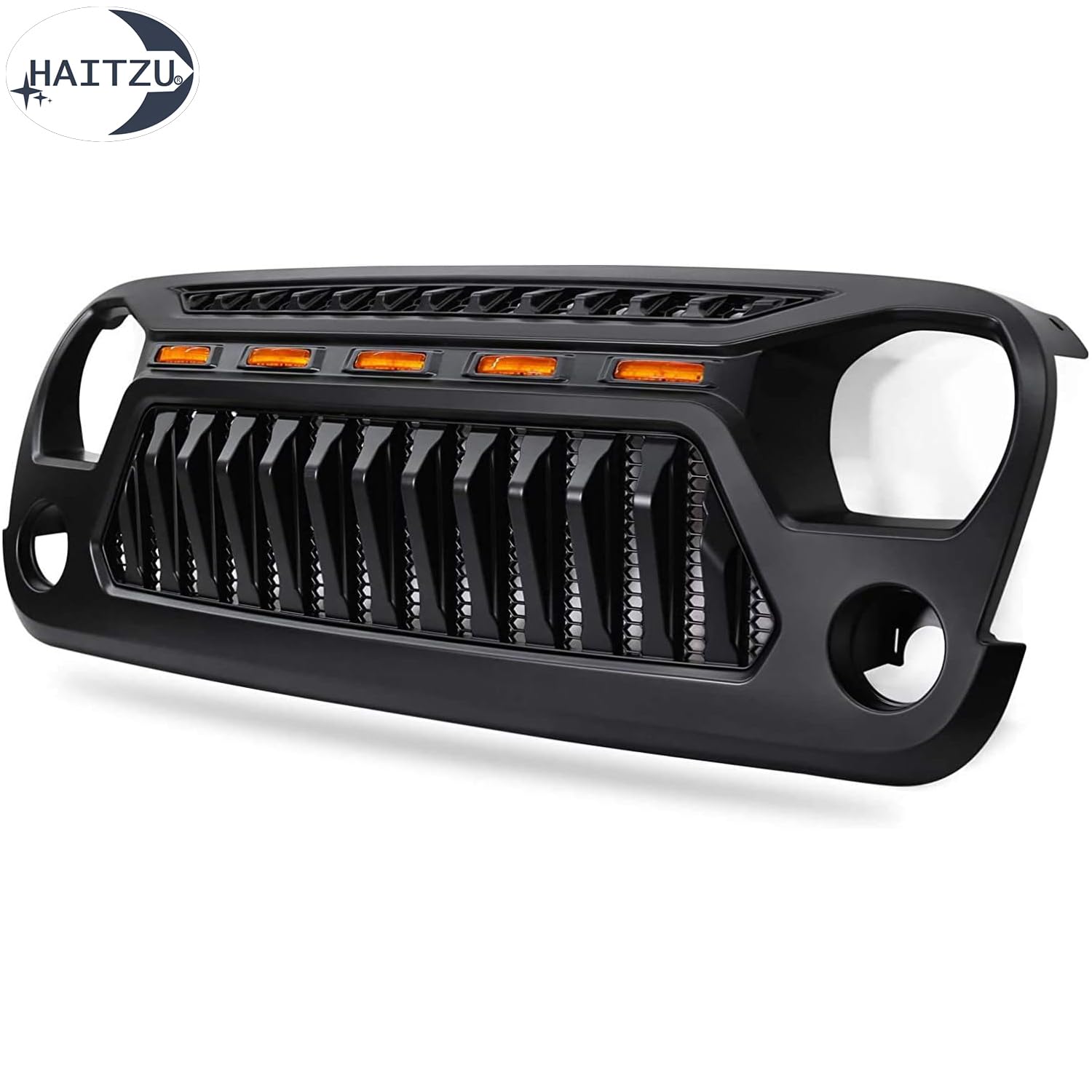 Jeep Wrangler JK & JKU Angry Face Grill (2007-2018) - Matte Black with 5 Amber Lights | Compatible with Rubicon, Sahara, Sport Models | Off-Road & Custom Jeep Accessories Upgrade