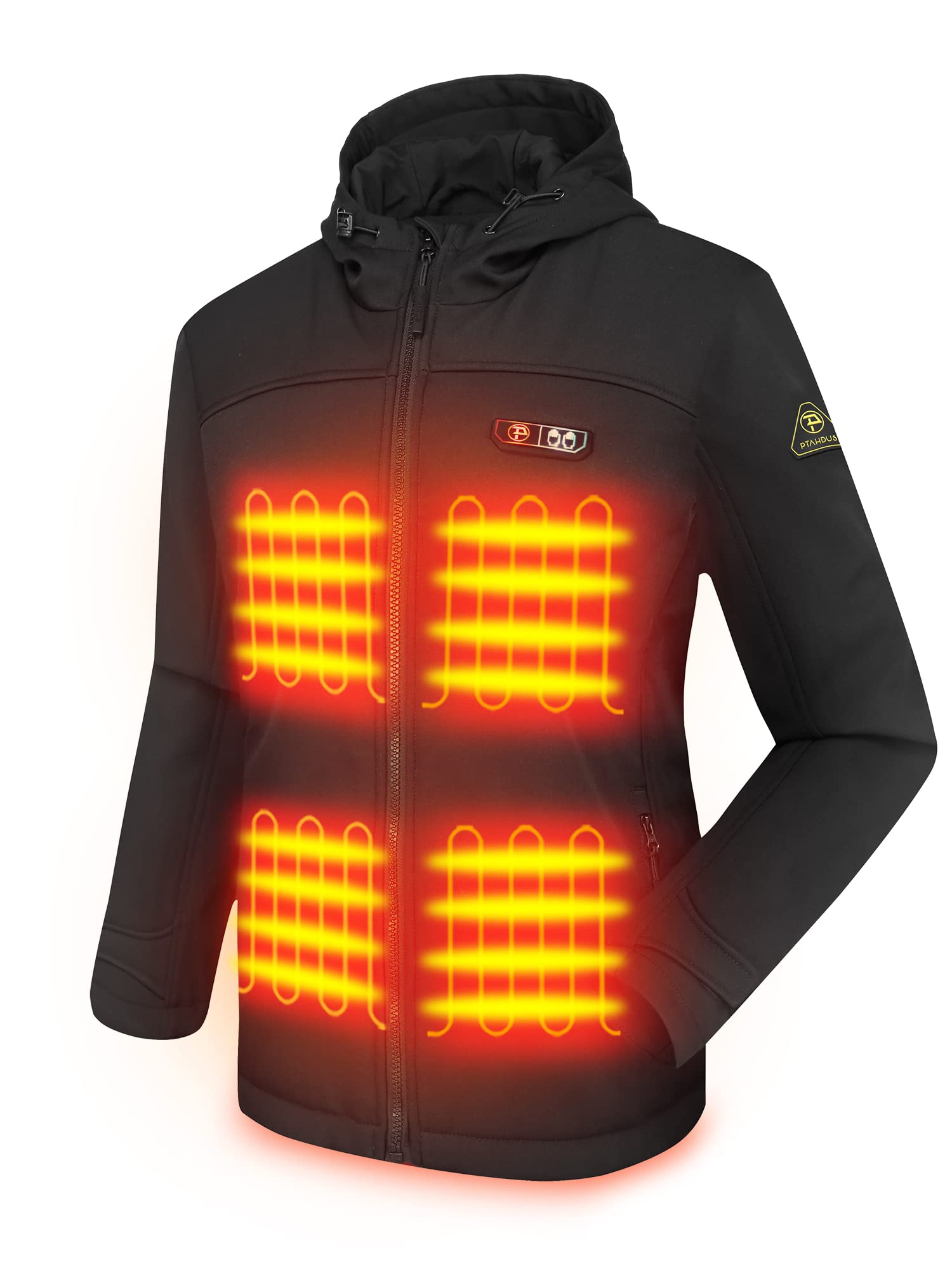 PTAHDUS Women's Heated Jacket - Soft Shell Winter Coat with Hand Warmer Pockets & 7.4V Battery Pack - Perfect for Outdoor Activities, Skiing, Hiking, and Cold Weather Commuting