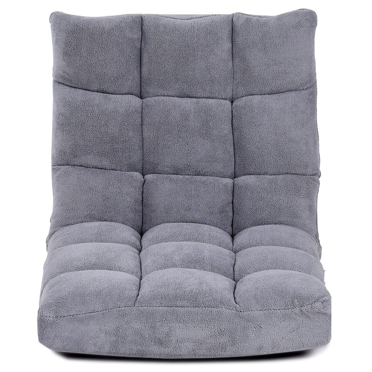 **Adjustable Grey Folding Floor Chair with Thick Padded Cushion - Portable Gaming & Lounger Recliner for Living Room, Reading, Watching TV, and Relaxing at Home**