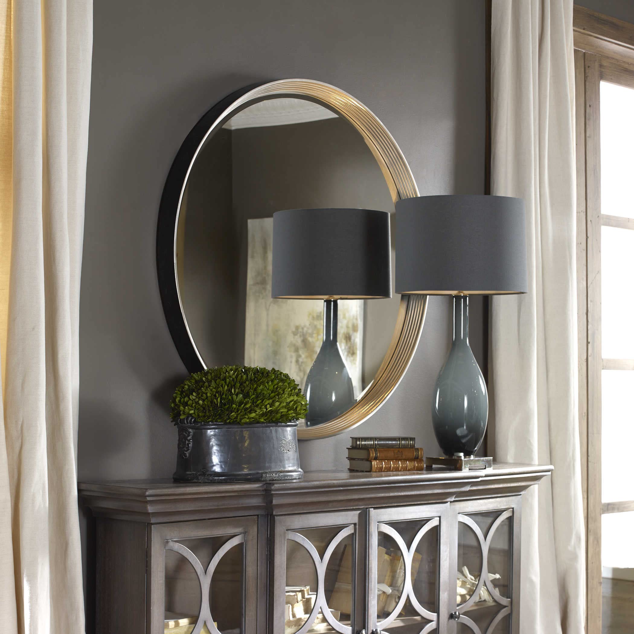 MY SWANKY HOME Classic Round Silver Wall Mirror - Modern Vanity Mirror for Bathroom, Bedroom & Entryway Décor | Elegant Home Accent for Makeup & Selfie Lighting