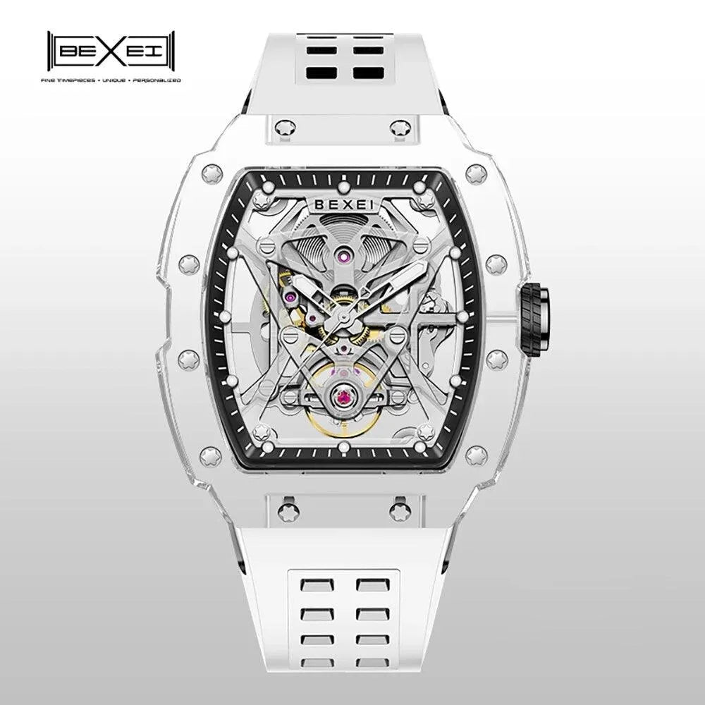 BEXEI 9130 Men's Skeleton Automatic Mechanical Watch - TR90 Transparent Case, Luminous Hands, Waterproof Wristwatch for Business, Casual & Formal Occasions (2023 New Release)