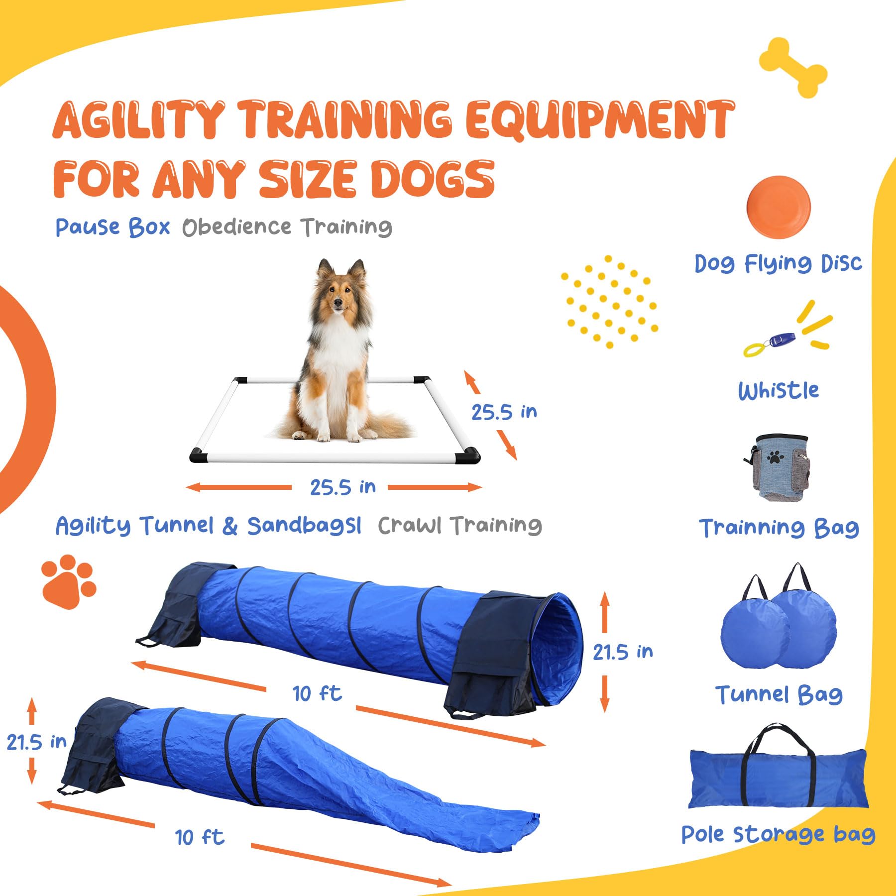 Professional Dog Agility Training Equipment Set - Tunnel, Bags, Jumps & Toys for Indoor & Outdoor Use - Backyard Agility Course for Small to Large Dogs - Perfect for Training, Exercise & Playtime