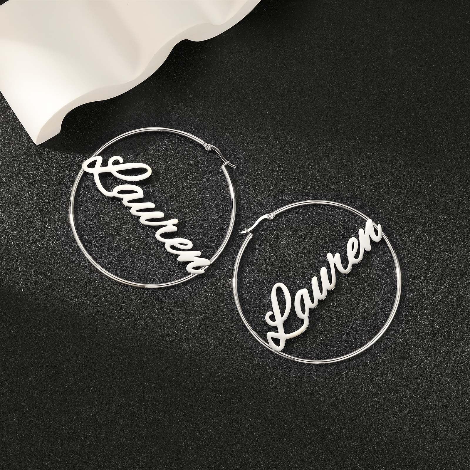 Personalized Name Hoop Earrings for Women - Hypoallergenic Custom Large Hoops - Sensitive Ear Friendly Jewelry - Perfect Gift for Birthday, Christmas & Special Occasions - Great for Parties, Weddings and Everyday Wear
