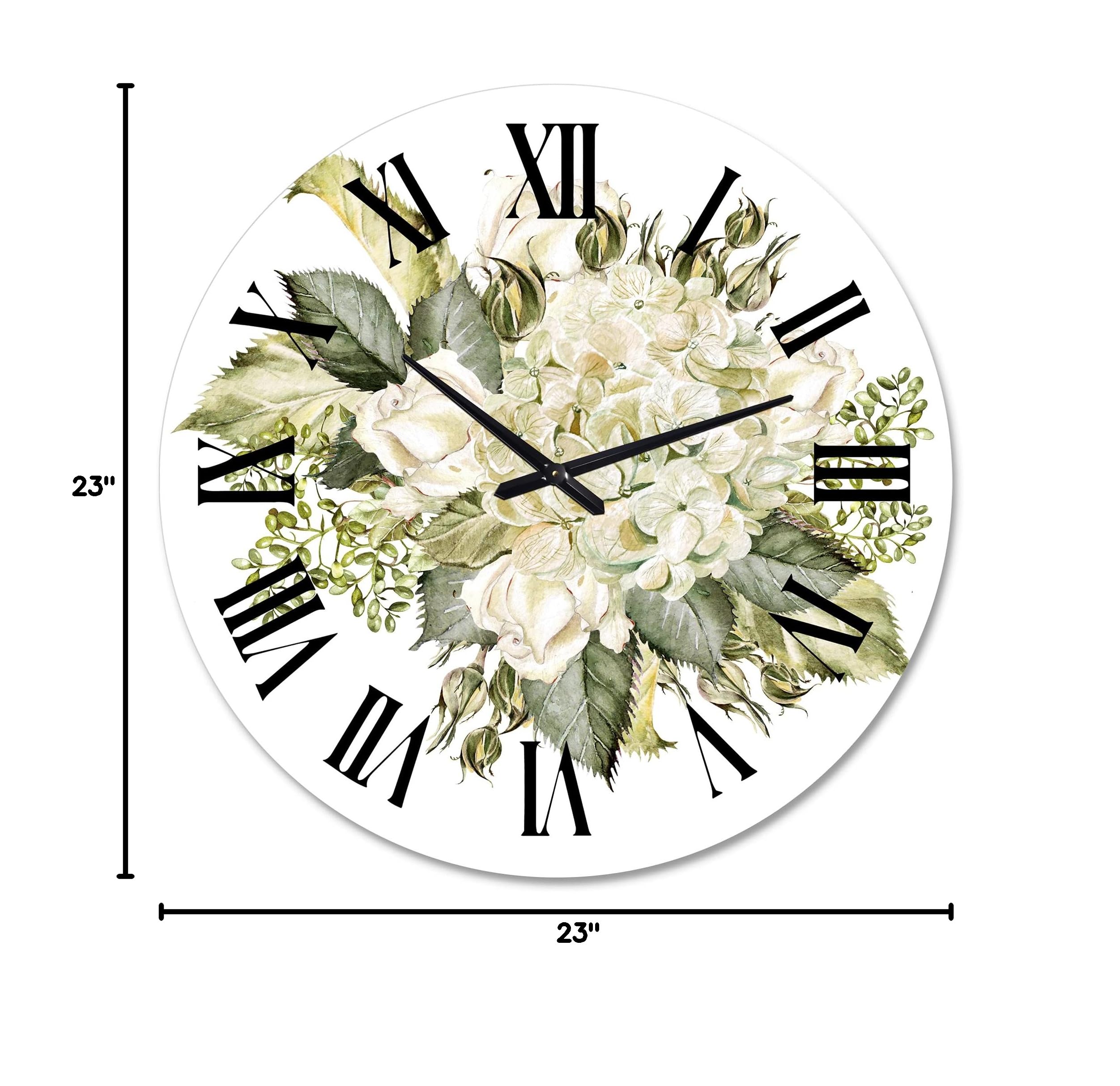 Farmhouse Wall Clock - Large Floral Design with Hydrangea and Roses for Home Decor | Perfect for Living Room, Bedroom & Kitchen
