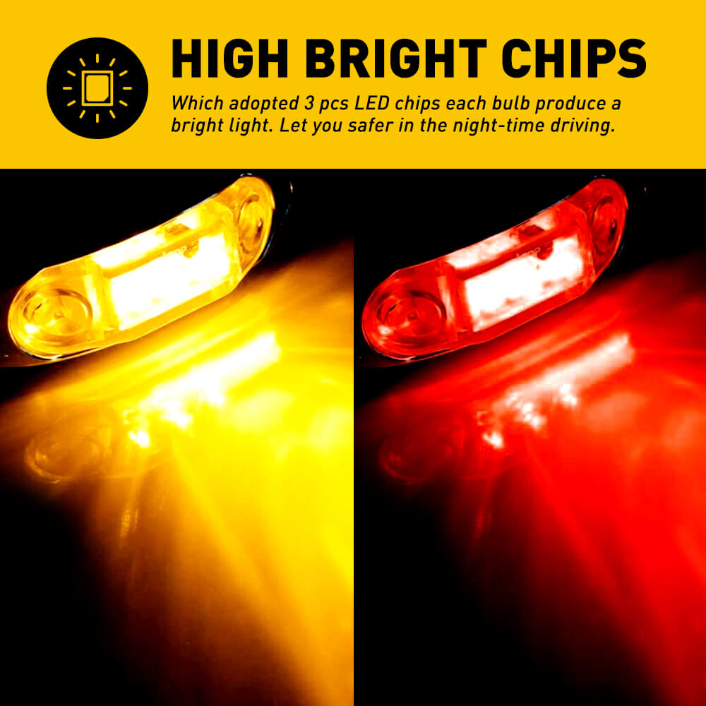 10Pcs 3 LED 3.9 Inch Oval Side Marker Lights with Chrome Bezel - Waterproof 12V Clearance Lights for Trucks & Trailers - Perfect for Night Driving, Off-Roading & Vehicle Safety
