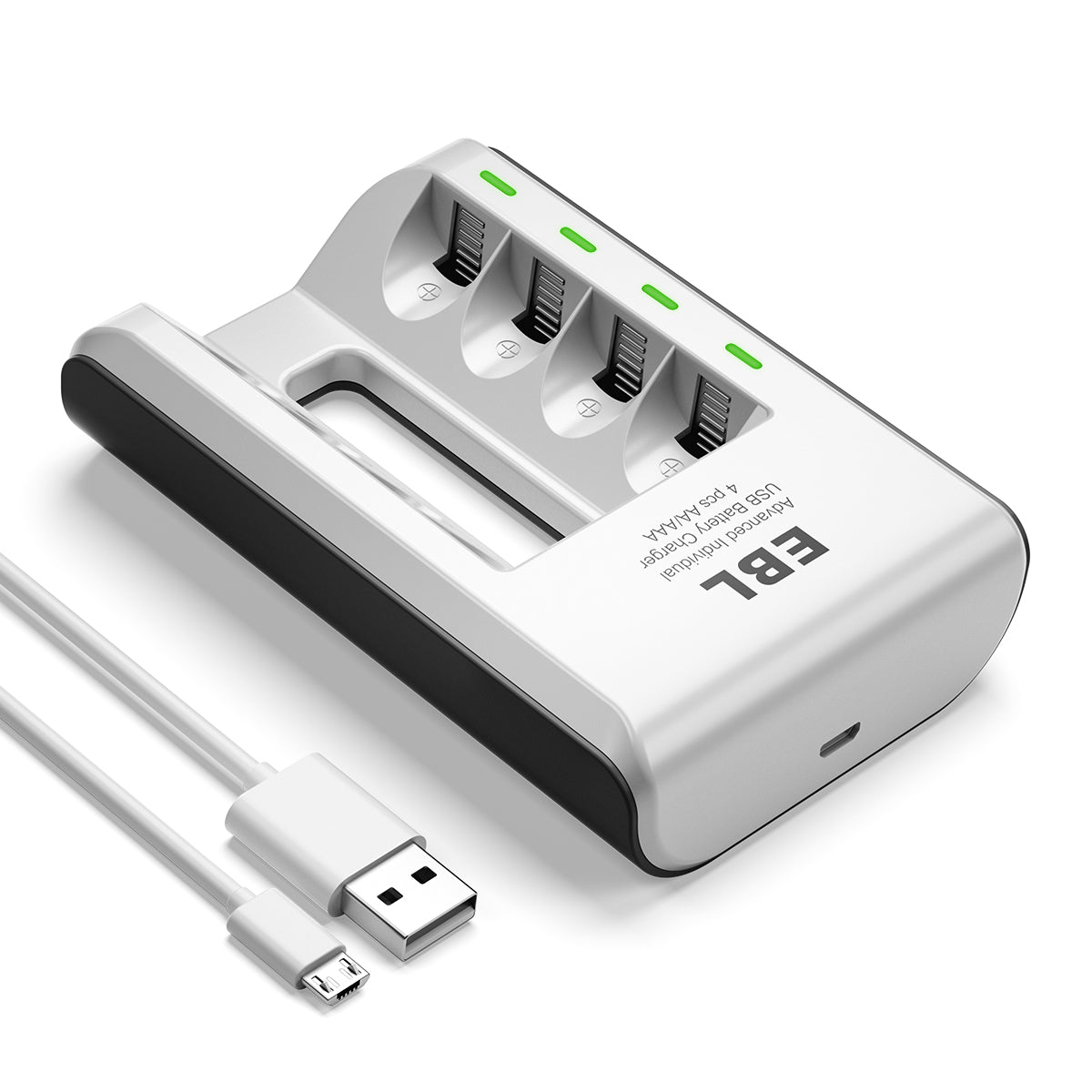 EBL 807 4 Bay Smart Battery Charger for AA AAA AAAA NiMH NiCd Rechargeable Batteries - Fast Charging for Cameras, Toys, Remote Controls & More