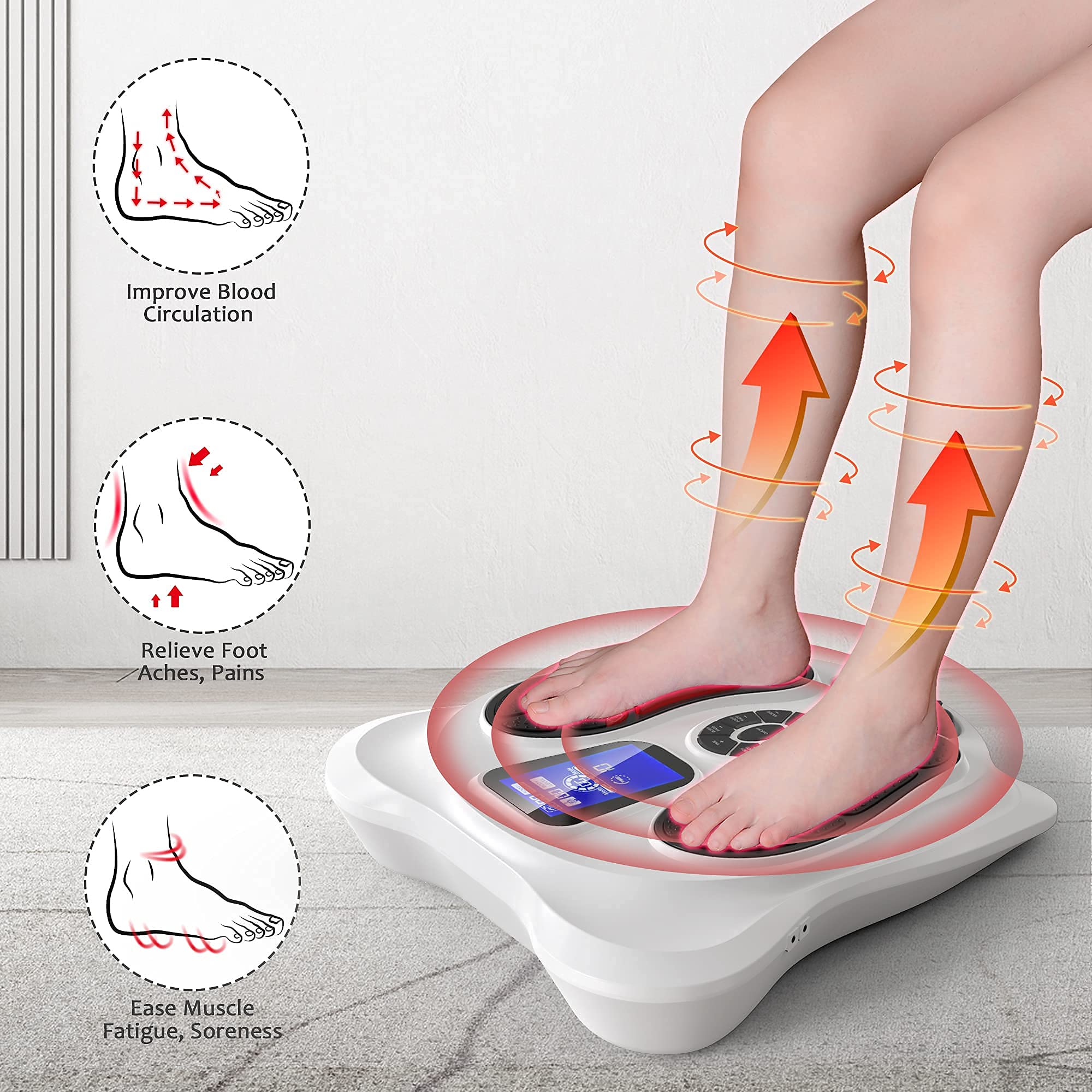 CRELIVER Foot Circulation Plus EMS & TENS Foot Massager - Electric Muscle Stimulator for Improved Blood Flow & Pain Relief - FSA/HSA Eligible - Perfect for Neuropathy, Swollen Feet & Post-Workout Recovery