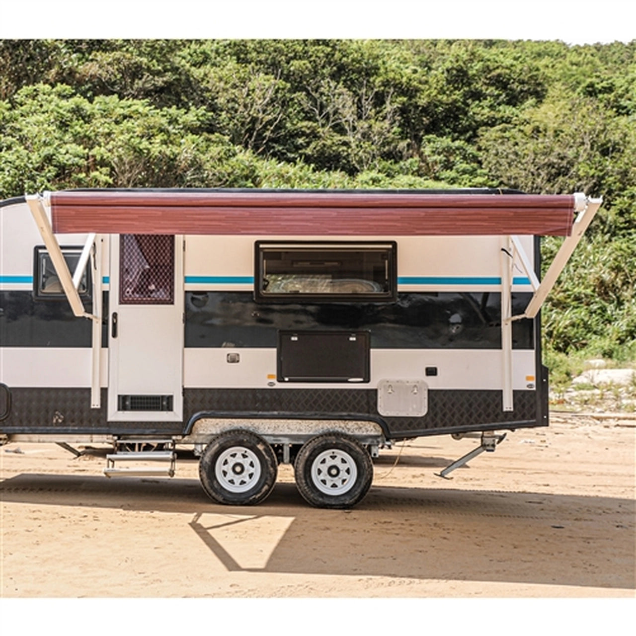 Aleko 10x8 Feet Motorized Retractable RV Awning - Burgundy Fade - Perfect for Outdoor Camping, RV Trips & Patio Shade