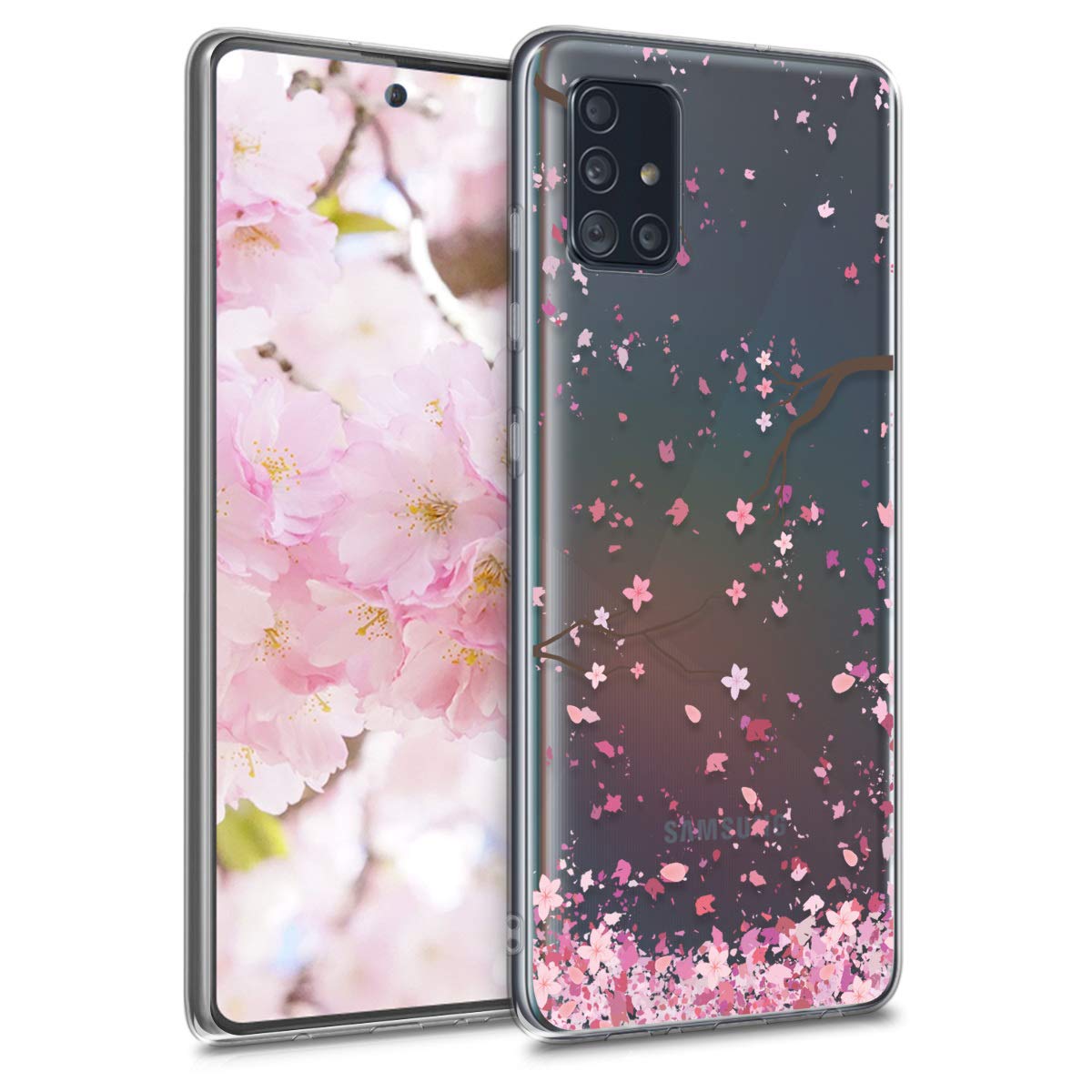 kwmobile Clear TPU Phone Case for Samsung Galaxy A51 - Soft Protective Cover in Cherry Blossom Pink, Dark Brown & Transparent Options | Slim Fit, Scratch Resistant for Everyday Use & Travel Protection