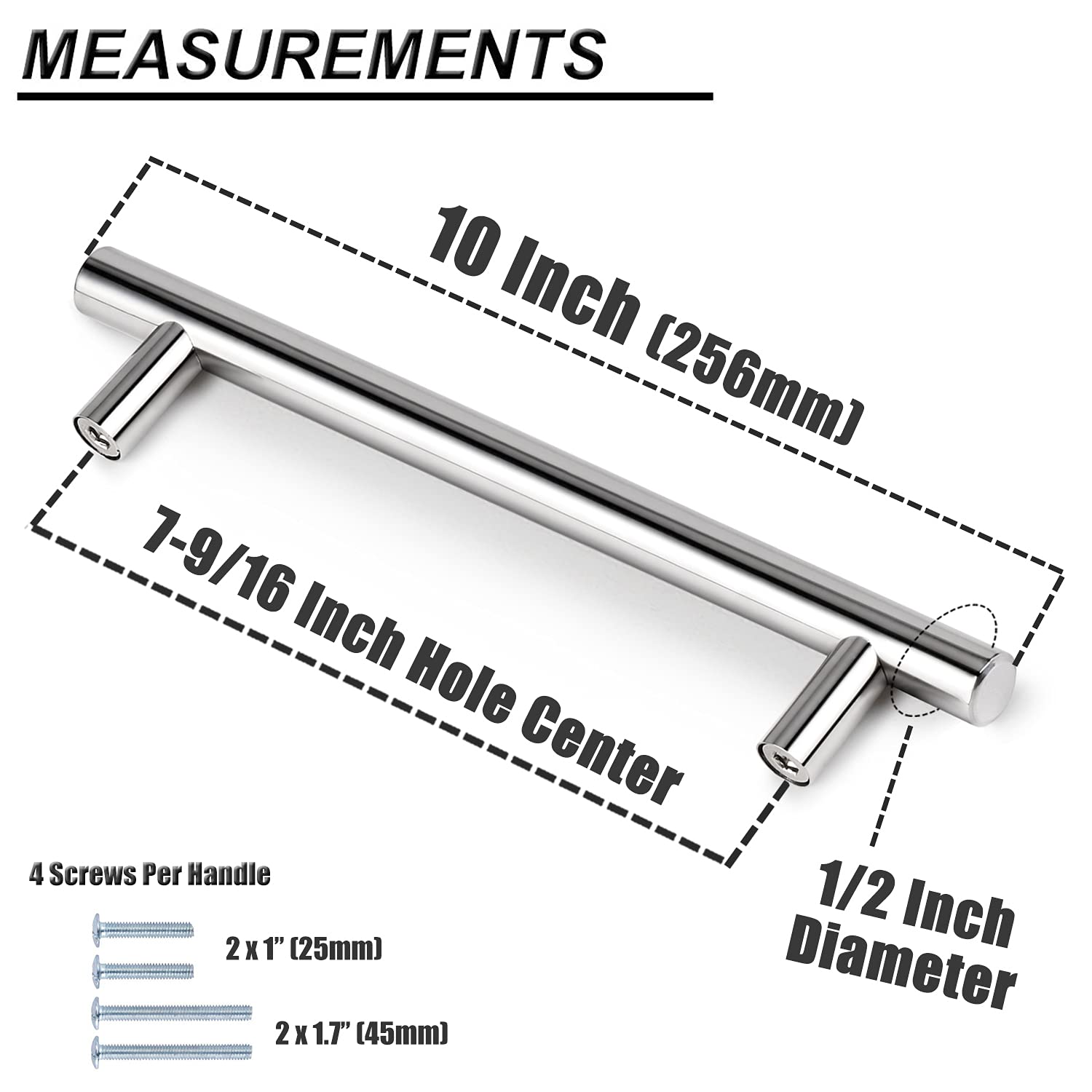 Probrico 5 Pack 7-1/2 Inch Chrome Dresser Pulls - Premium Polished Stainless Steel Cabinet Handles for Kitchen, Closet & Cupboard - Modern Euro Bar Pulls for Dressers, Cabinets & Furniture (Perfect for Home Renovation & DIY Projects)