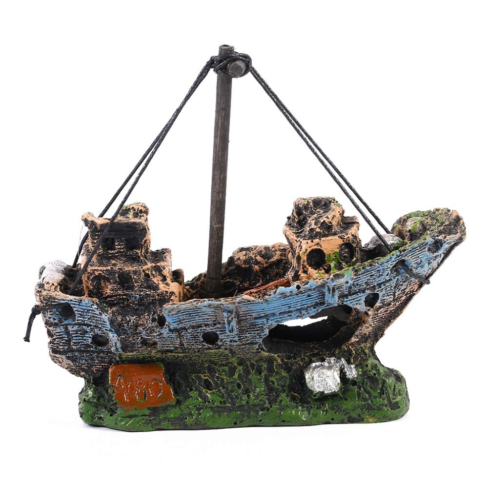 Pukido Pirate Ship Aquarium Decor - Resin Boat Ornament for Fish Tank, Underwater Landscape Decoration (Medium Size, Color Options) - Perfect for Home Aquariums, Office Fish Tanks & Themed Underwater Scenes - Ships from France