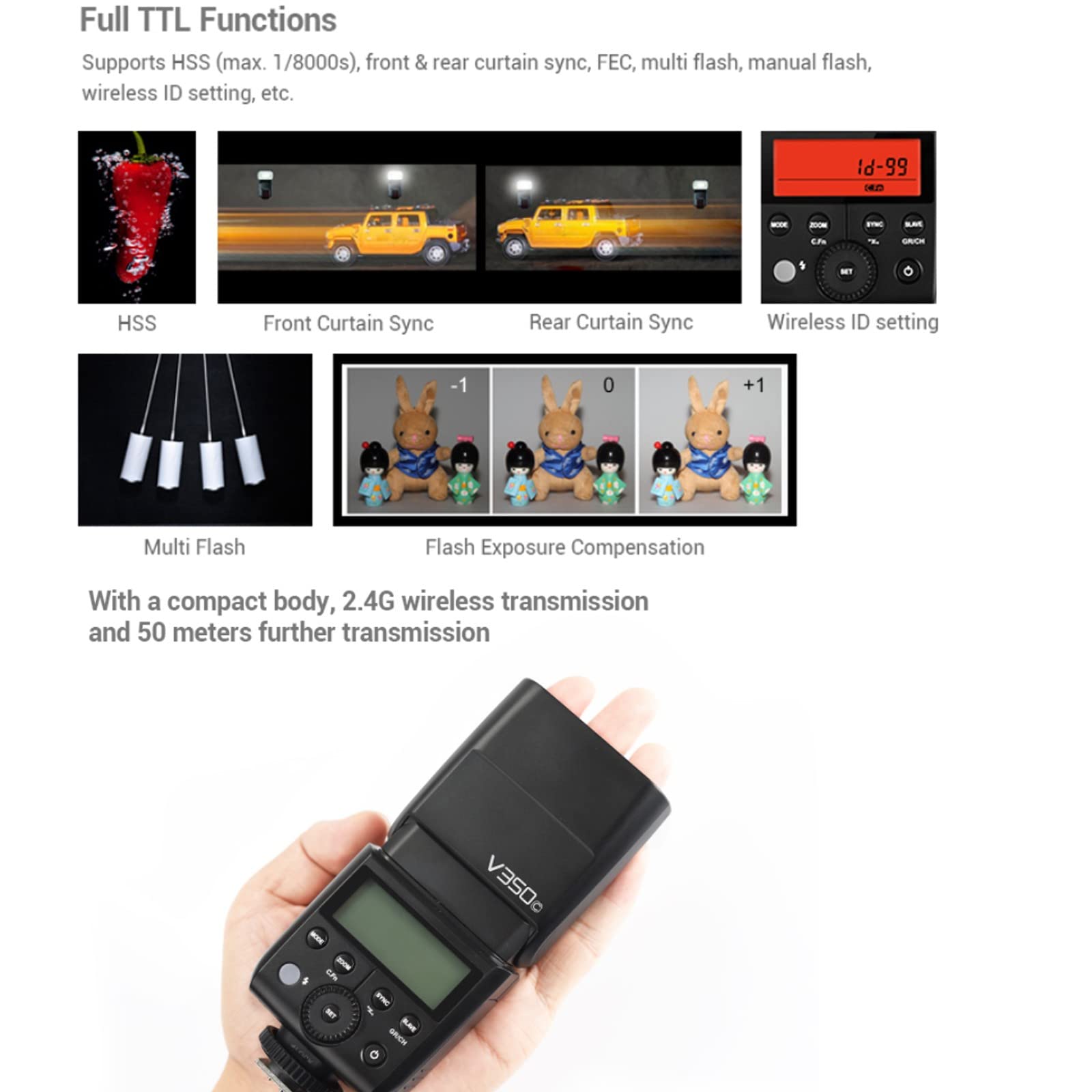 Godox V350C Flash for Canon | 1/8000s HSS | 2.4G Wireless | GN36 500 Full Power | 0.1-1.7s Recycle Time | TTL Speedlight for Canon 6D, 80D, 77D, 70D, 60D, 50D, 40D, 30D, 800D, 750D/760D, 700D, 650D, 600D, 550D, 500D | Perfect for Portrait, Wedding & Event Photography (V350-C)