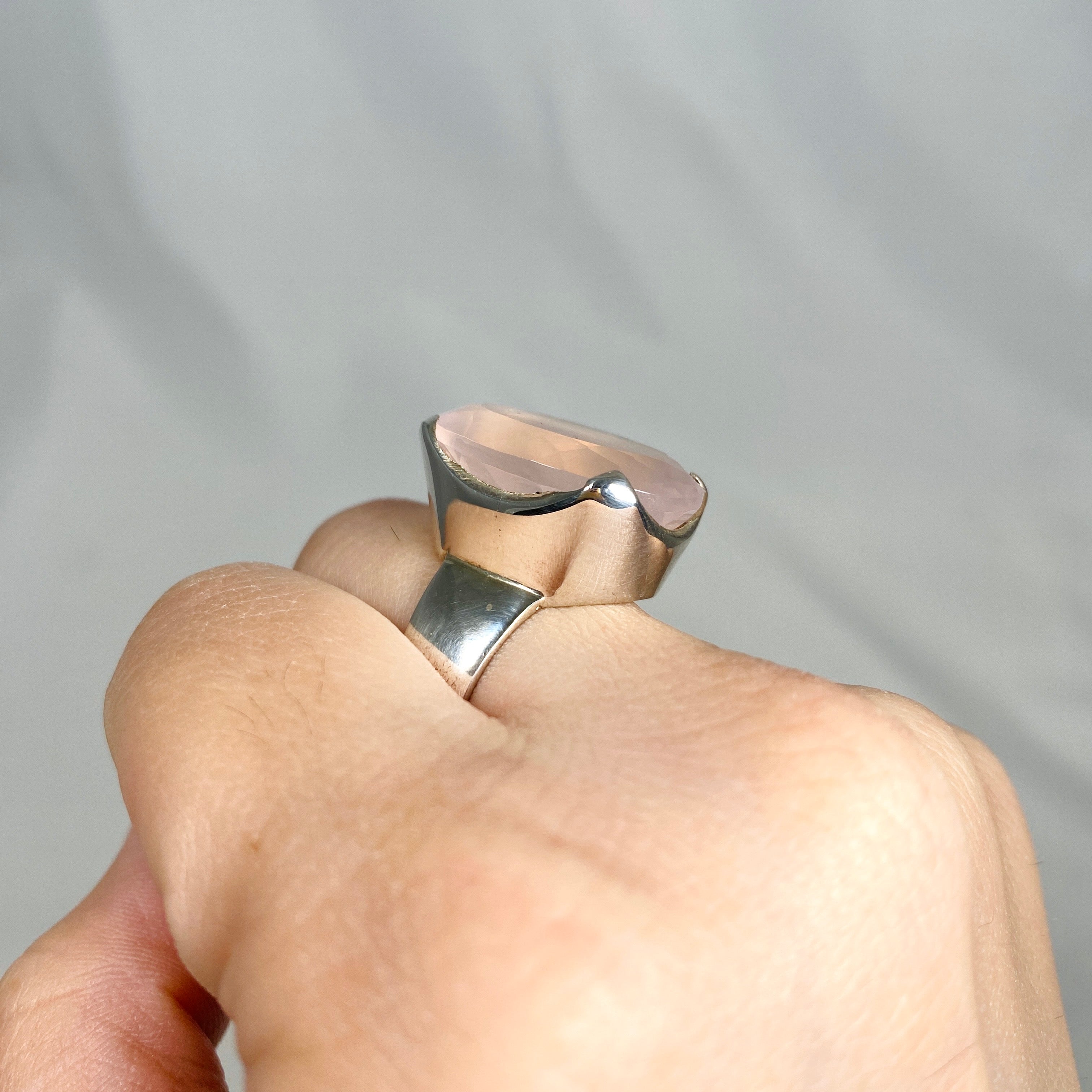 Rose Quartz Faceted Oval Ring - Size 10.5 (KRGJ1141) | Elegant Healing Crystal Jewelry for Women, Gift for Her, Wedding, Anniversary & Spiritual Healing