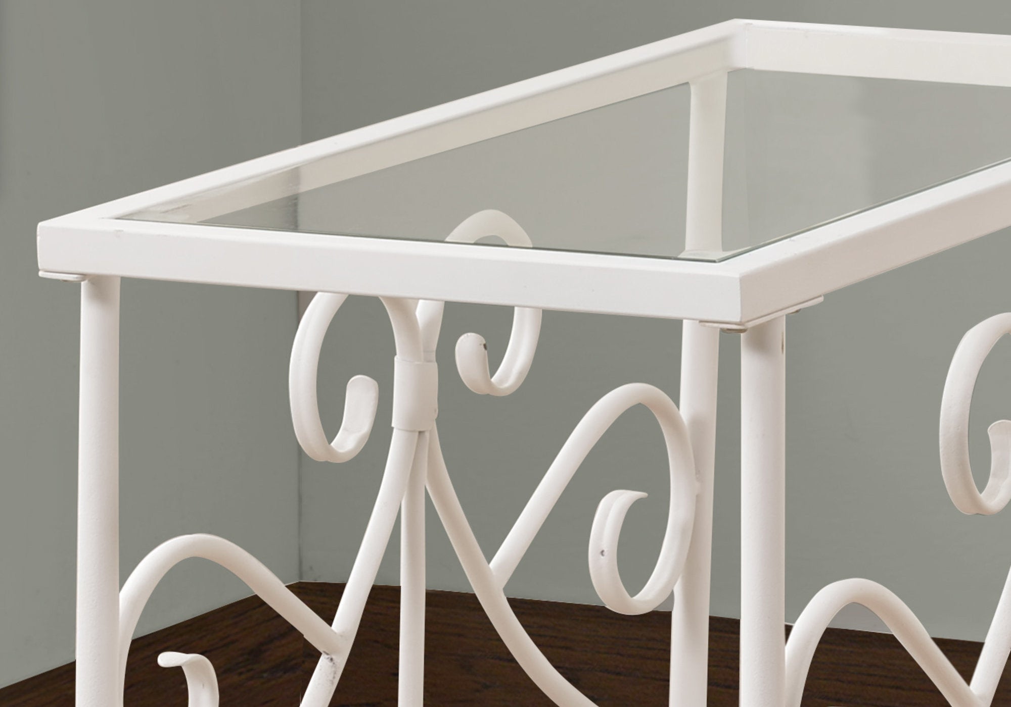 Modern White Metal Accent Table with Tempered Glass Top - Elegant Side Table for Living Room, Bedroom or Office Décor