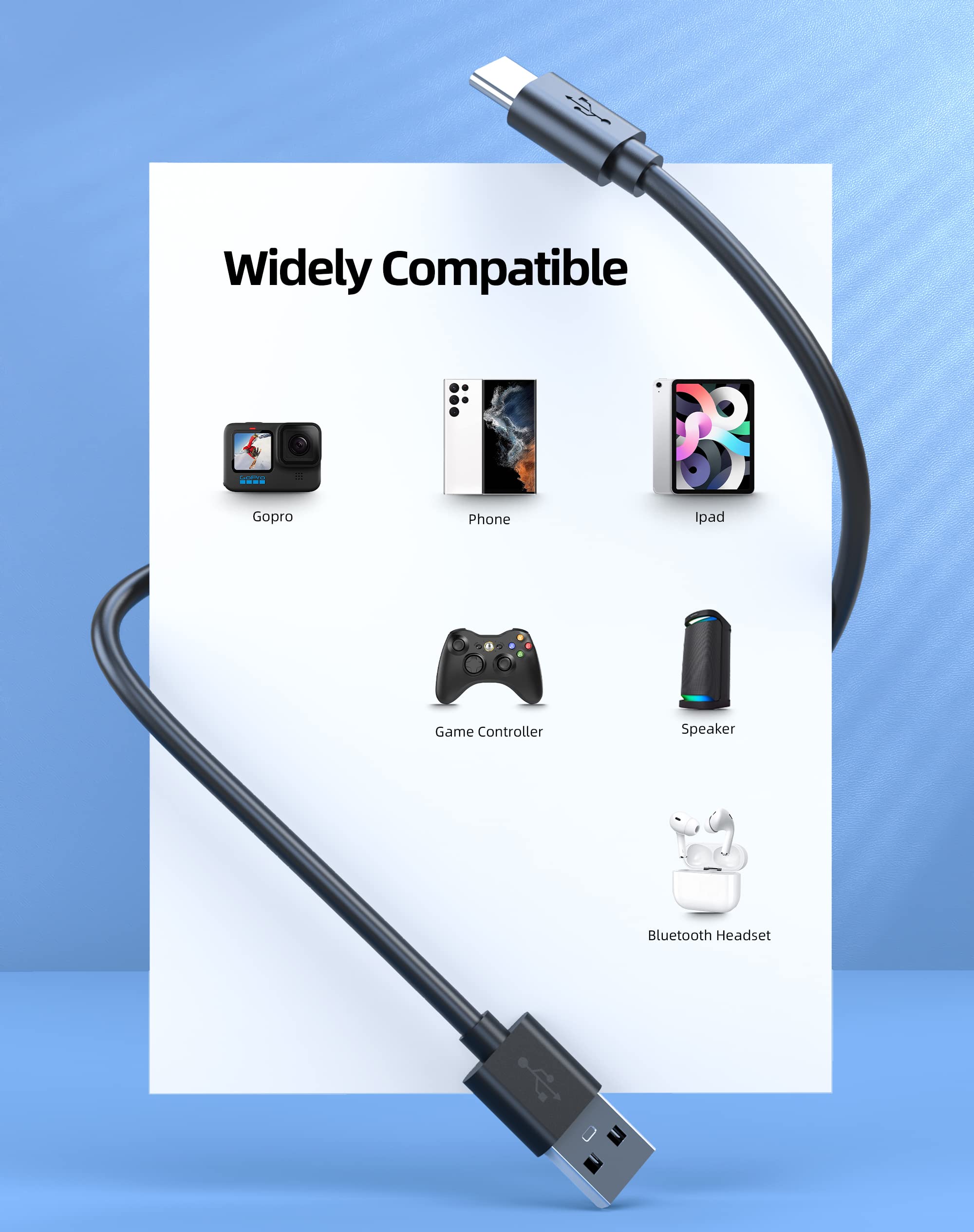 10FT USB-C Charger Cable for PS5 & Xbox Series Controllers - Fast Charging Cord Compatible with Elite Series 2 Wireless Controller - Perfect for Gaming Sessions & Controller Charging Dock Replacement