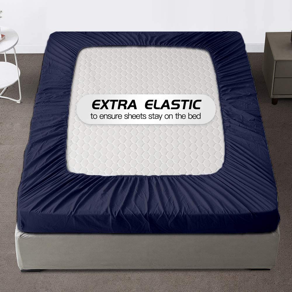 1 Cal King Fitted Sheet - 100% Organic Cotton California King Size Deep Pocket Sheet, 800 Thread Count Hotel Quality Soft Navy Blue Bedding - Perfect for Master Bedrooms & Luxury Hotels