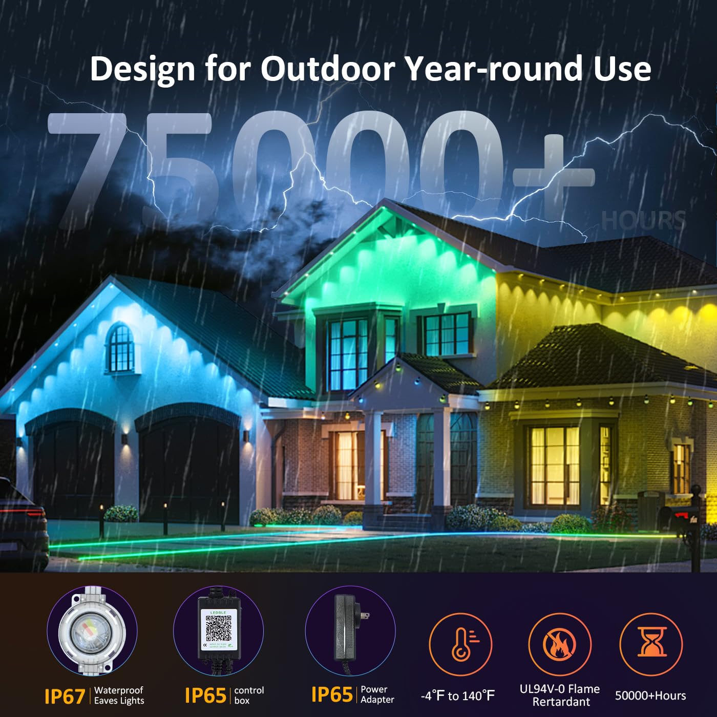 300FT Permanent Outdoor RGB LED String Lights - APP & Remote Control, IP67 Waterproof Christmas Halloween Party Lights for Indoor/Outdoor Decor (2x150FT) - Perfect for House Facade, Garden, Patio, and Holiday Lighting