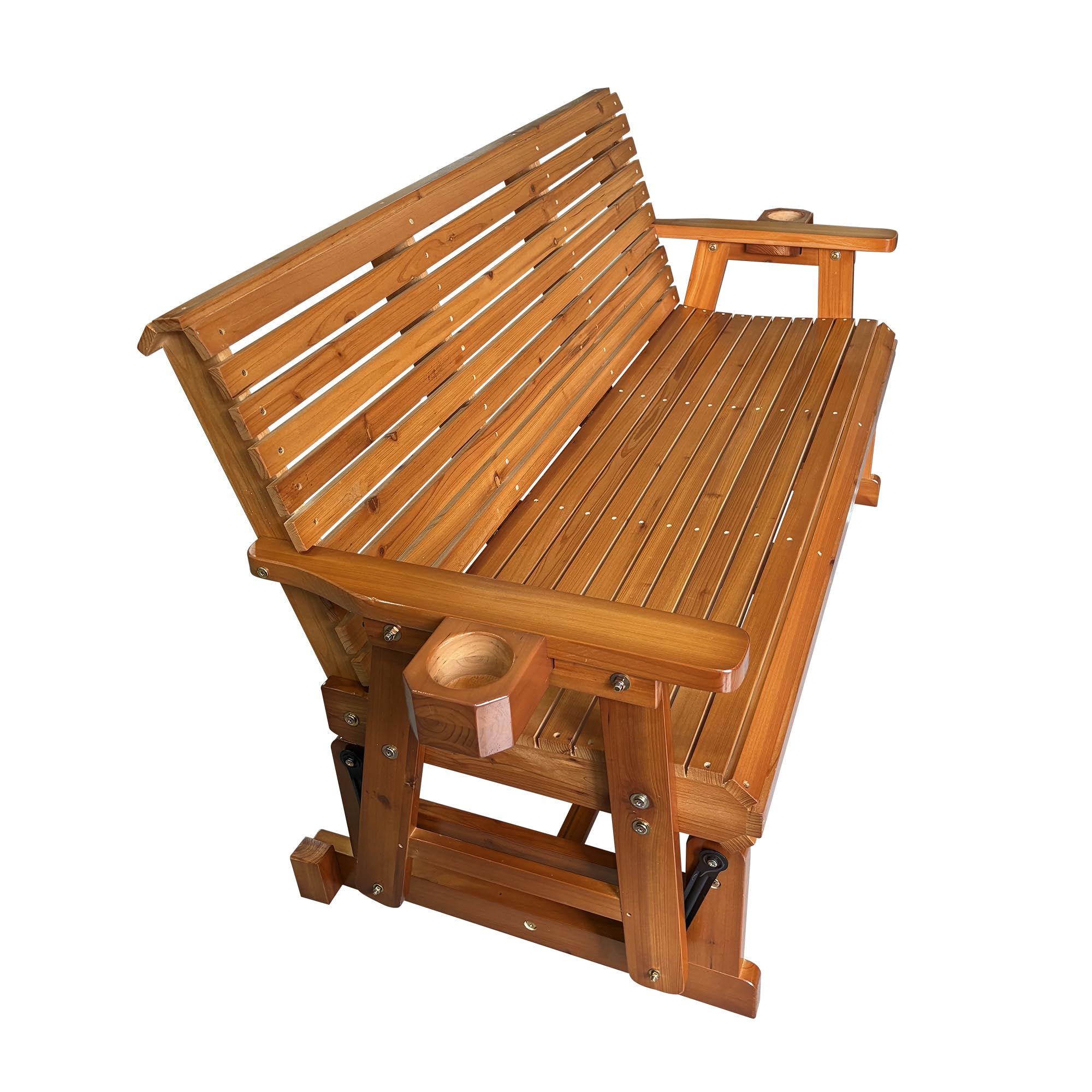 Fortune Candy 3-Seater Patio Glider with Cup Holders - High Roll Back & Deep Contoured Seat - Heavy Duty 800 lb Capacity - 5 Feet Teak Tone Outdoor Furniture - Perfect for Backyard, Garden, Deck or Poolside Relaxation