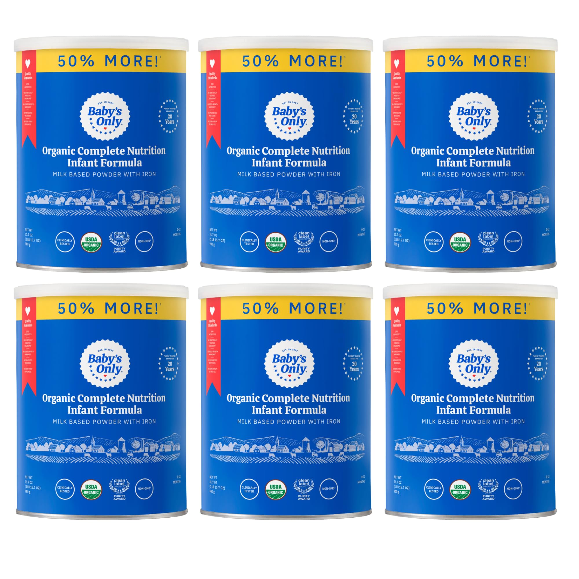 Baby's Only Organic Complete Nutrition Infant Formula - Milk-Based Powder Modeled After Breast Milk | Iron, Vitamin D & Essential Nutrients | Newborn to 12 Months | 31oz (6 Pack) | Ideal for On-the-Go Feeding & Supplementing Breastfeeding