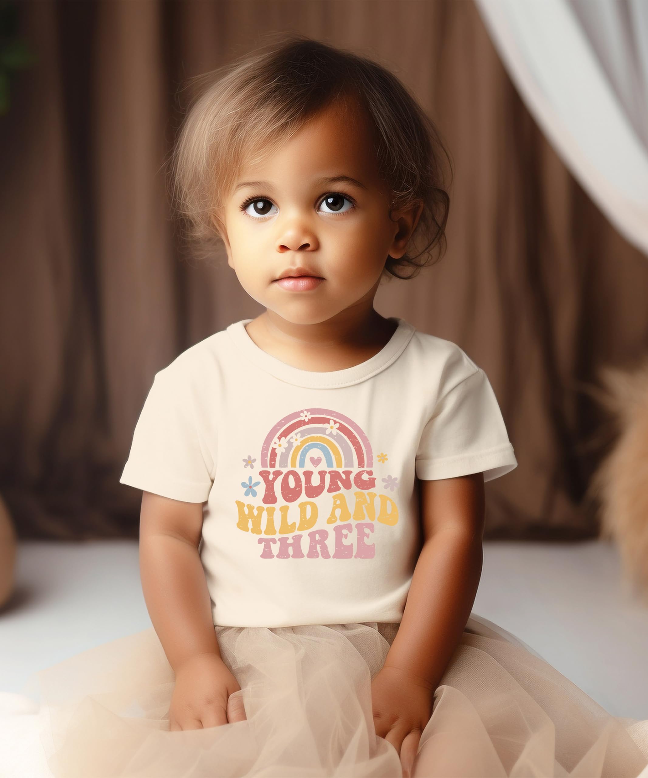 Retro Rainbow 3rd Birthday Shirt for Toddler Girls - Adorable Wild Three Outfit for Baby & Infant - Perfect for Birthday Parties, Photo Shoots & Special Celebrations