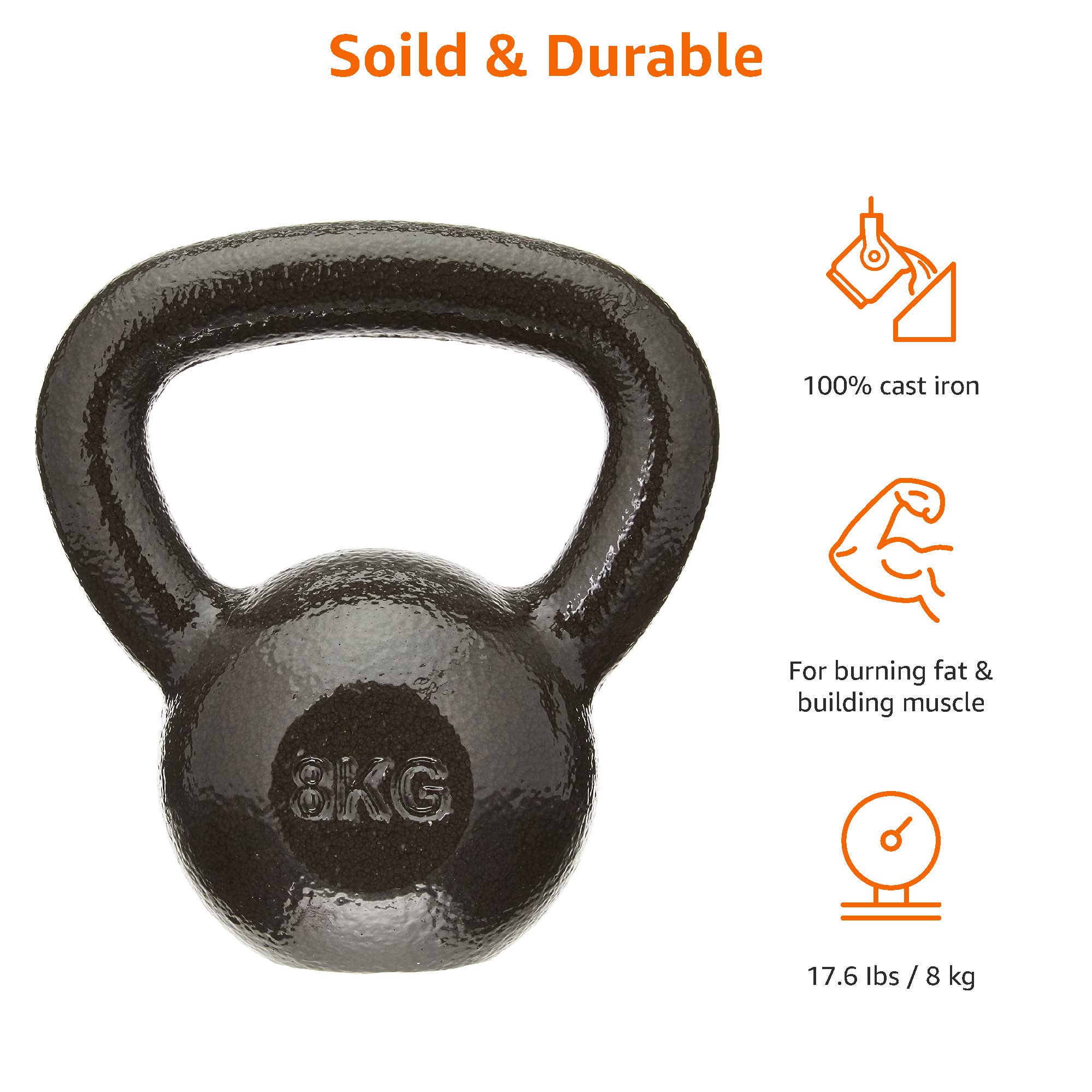 Amazon Basics Cast Iron Kettlebell - Durable Home Gym Equipment for Strength Training, Weightlifting & Fitness Workouts - Perfect for CrossFit, HIIT & Functional Training