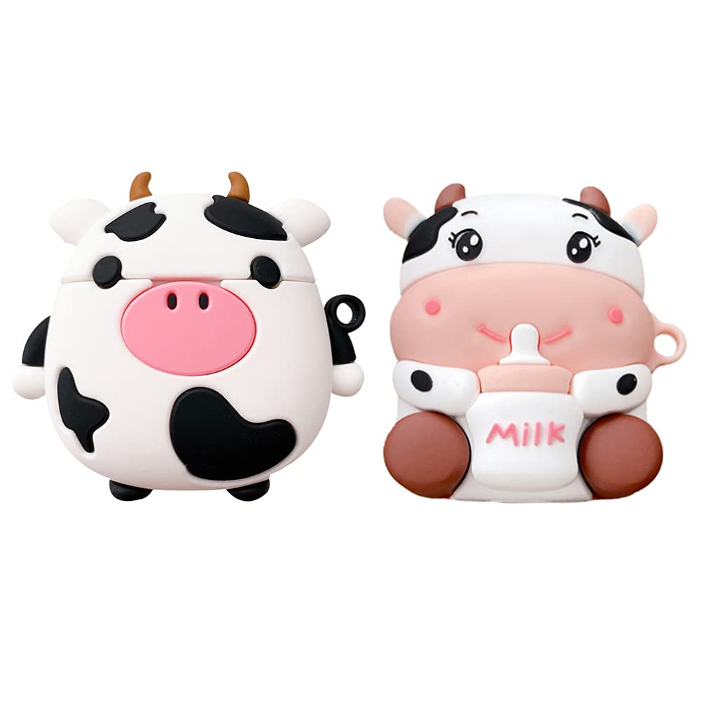 EXCEART 2 Pack Cow Print Wireless Earbuds Case Cover Compatible with AirPods 1/2 - Cute Protective Sleeve for Gym, Travel & Daily Use