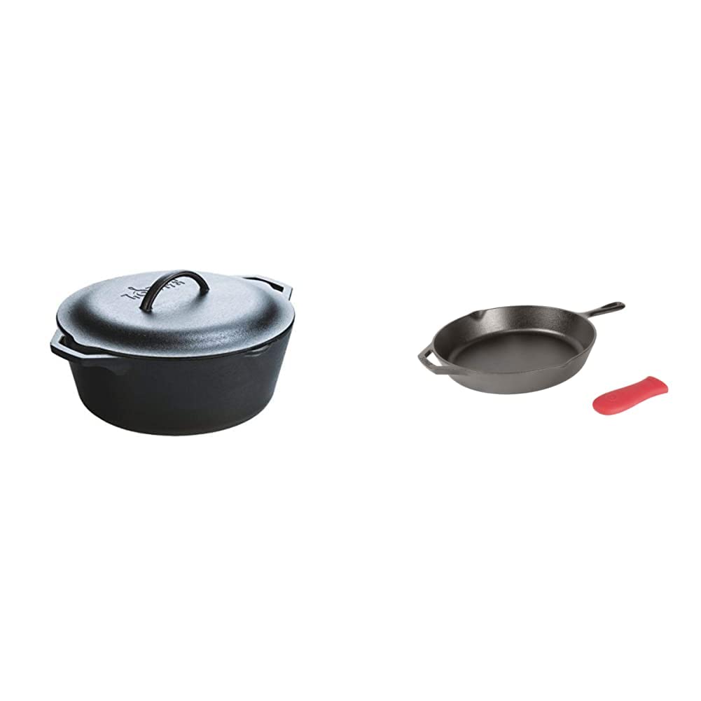 Lodge Cast Iron Dutch Oven 7-Quart & 12-Inch Skillet Bundle - Premium Cookware Set for Camping, Baking, and Outdoor Cooking