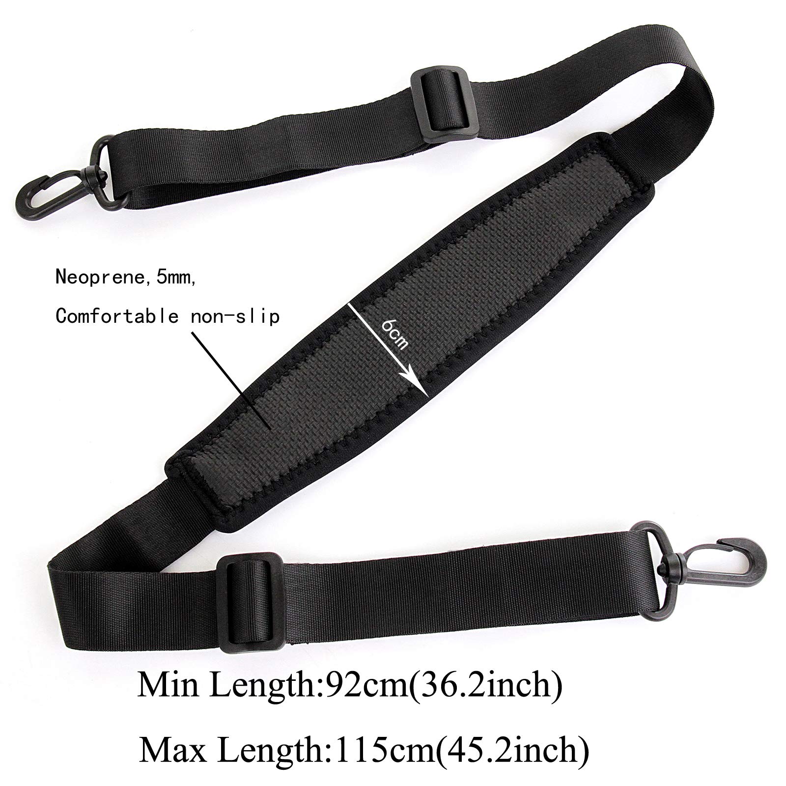 Adjustable Replacement Shoulder Strap for Luggage, Laptop & Camera - Rotatable Hook, 2-Pack (Black) - Perfect for Travel, Work & Photography Accessories