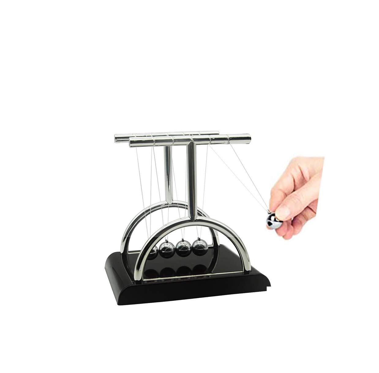 Newton's Cradle Physics Toy - Black Mini Desk Decor for Office & Home