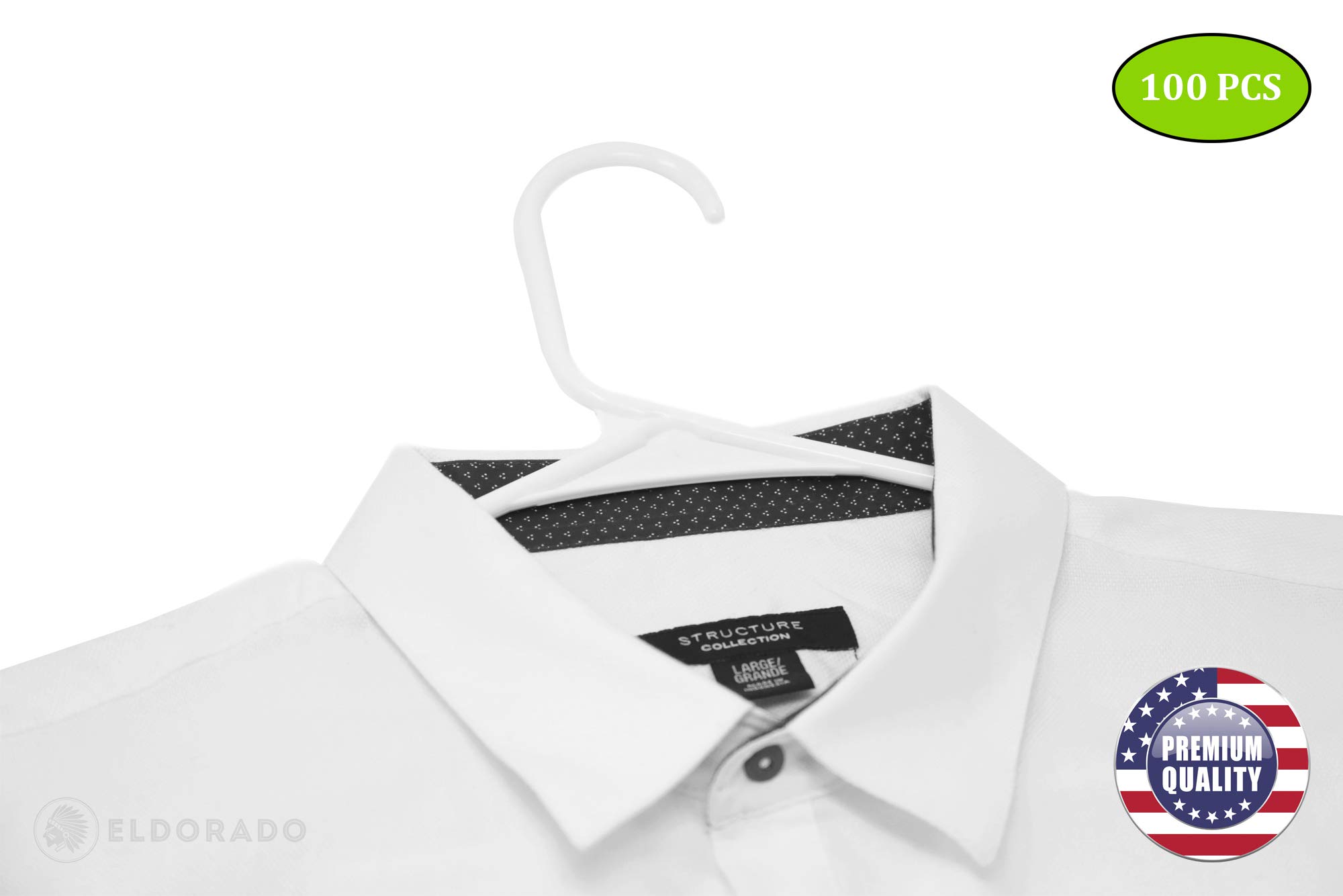 Premium White Plastic Hangers for Adults - 100 Pack - Heavy Duty Closet Organizers for Shirts, Blouses, Dresses, Jackets & Suits - Space Saving Clothes Hangers for Home, Office & Retail Store Use