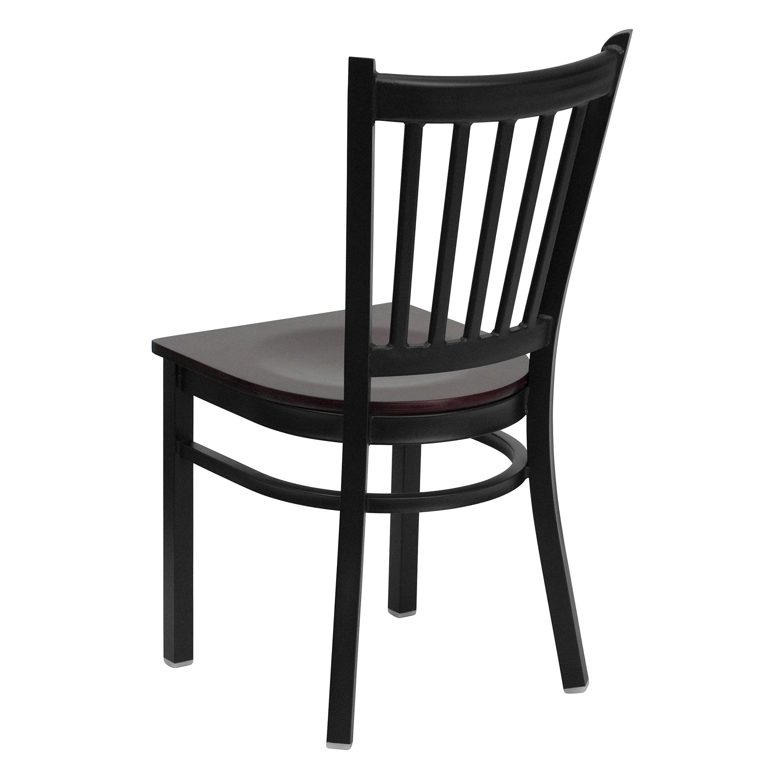 2 Pack Black Vertical Back Metal Restaurant Chairs with Mahogany Wood Seat - Durable & Stylish Dining Chairs for Restaurants, Cafes, and Home Kitchens