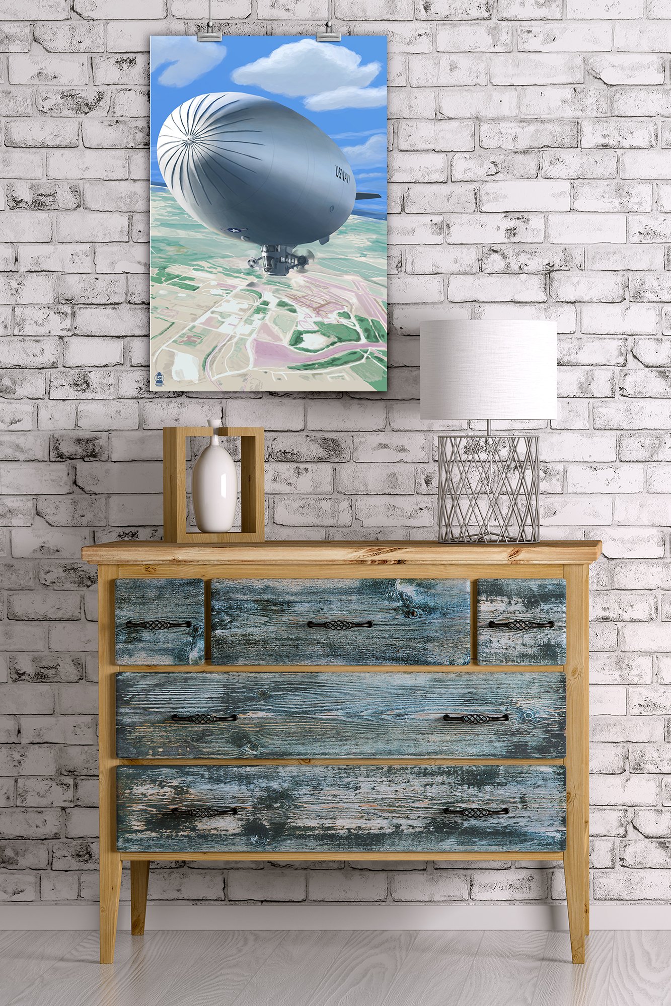 Blimp Aerial View Giclee Art Print - 16x24 Wall Decor Travel Poster for Home, Office & Aviation Enthusiasts