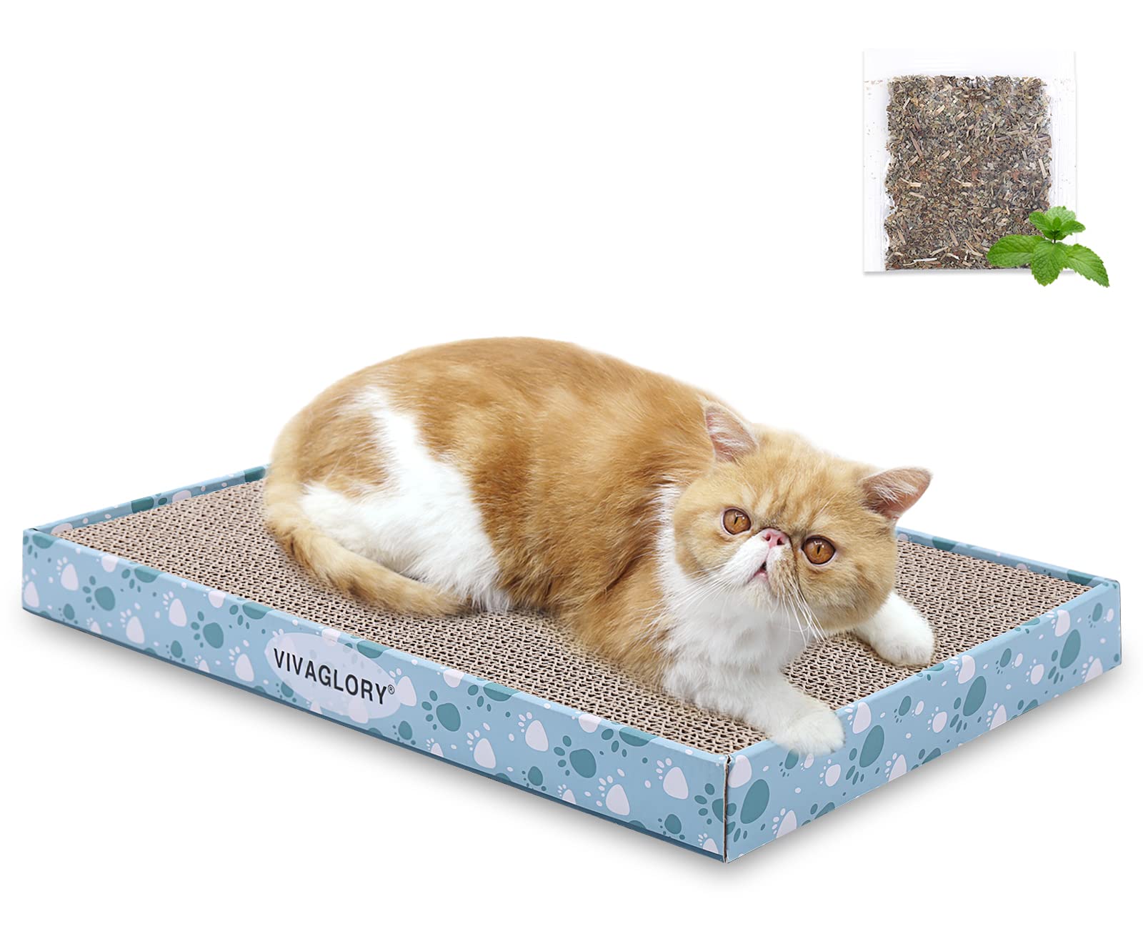 VIVAGLORY Extra Wide Reversible Cat Scratcher with Box - Cardboard Scratching Pad for Indoor Cats & Kitties - Includes Catnip (1 Pack) - Perfect for Living Room, Bedroom & Home Office