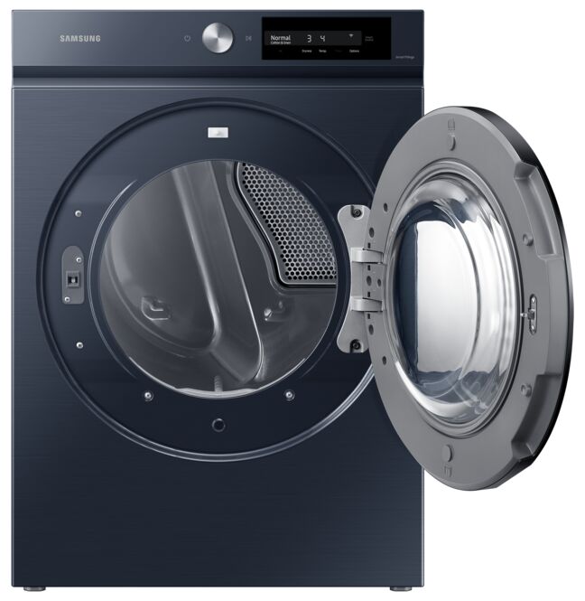 Samsung BESPOKE 7.5 cu. ft. Navy Steel Front Load Steam Dryer with Smart Dial - DVE46BB6700DAC | Smart Home Laundry Solution for Large Families & Modern Homes