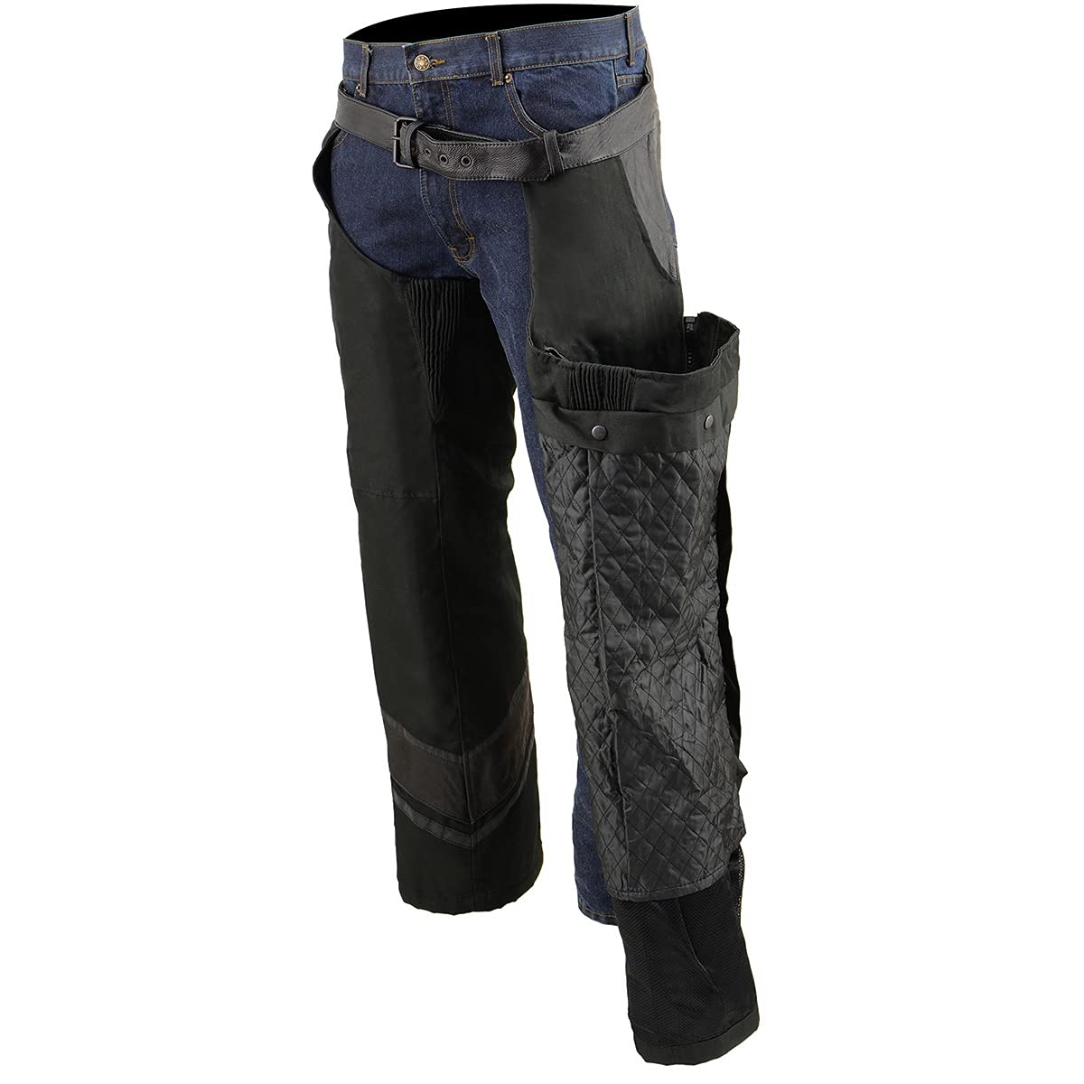 Milwaukee Leather MPM5706 Men's Black Vented Textile Motorcycle Chaps with Leather Trim - Durable Riding Gear for Harley, Cruiser & Adventure Bikes