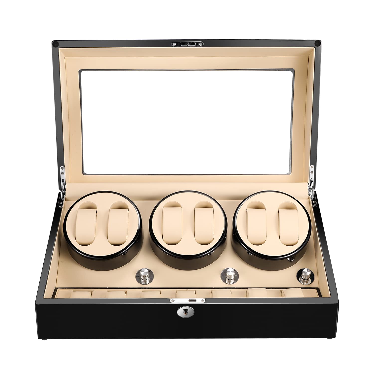 6 Automatic Watch Winder Box with 7 Extra Storage Slots - Quiet Mabuchi Motor - Large Capacity Watch Case for Men & Women - Perfect for Watch Collections, Travel & Display