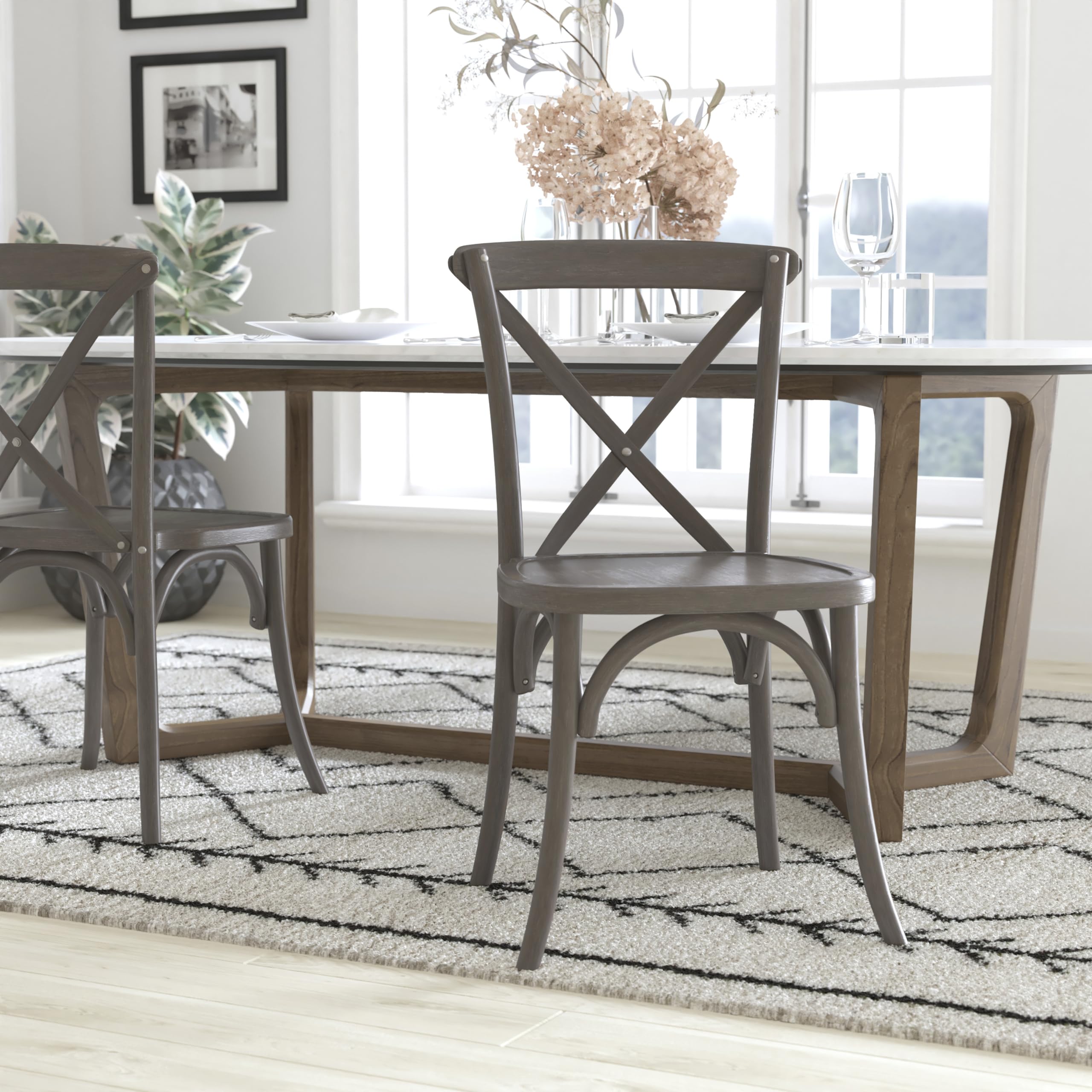 2-Pack Grey X-Back Chairs - Sturdy Metal Frame Outdoor Dining Chairs for Patio, Garden, Poolside & Backyard Relaxation