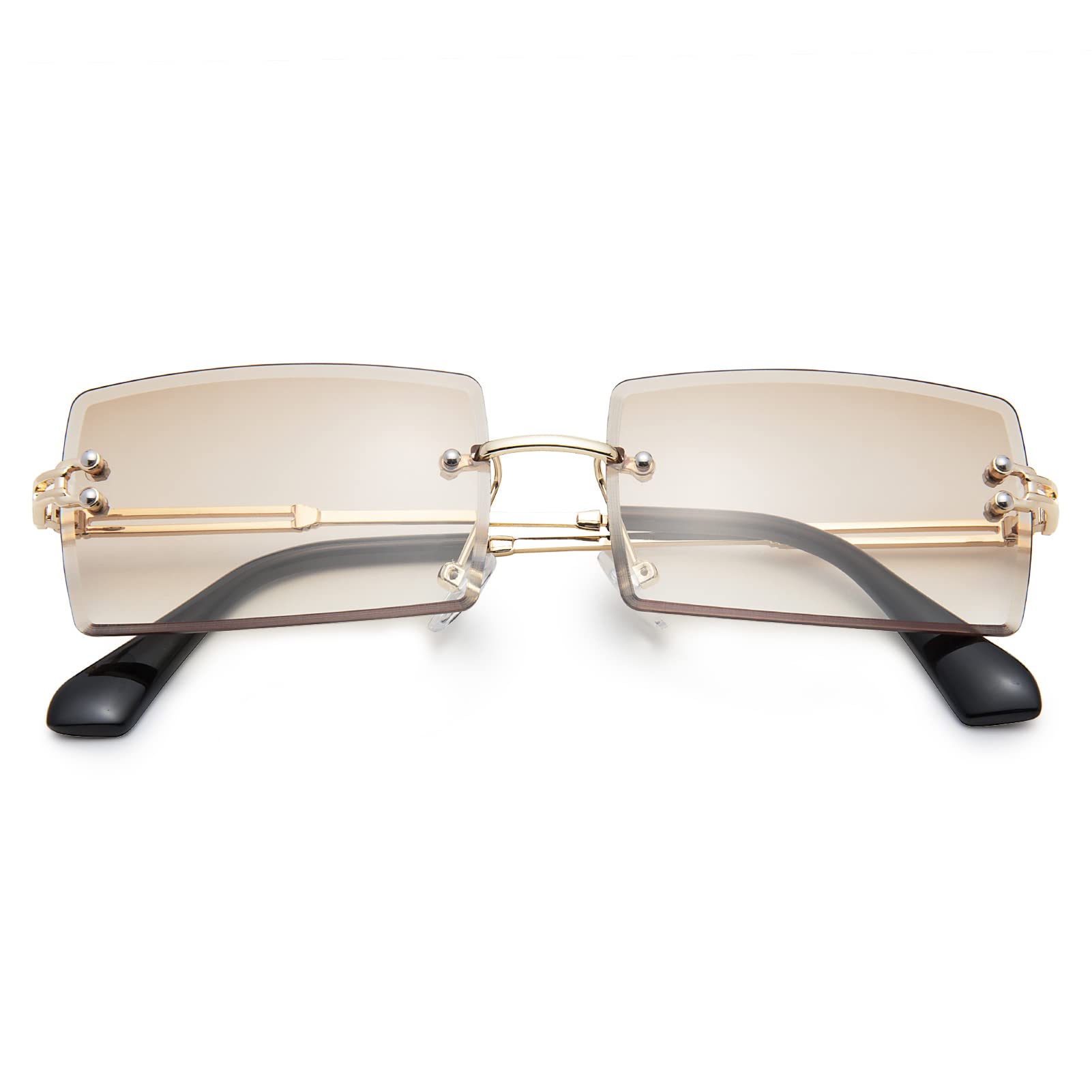 Stylish Rectangle Rimless Sunglasses for Men & Women - Small Square UV Protection Shades for Driving, Beach & Outdoor Activities