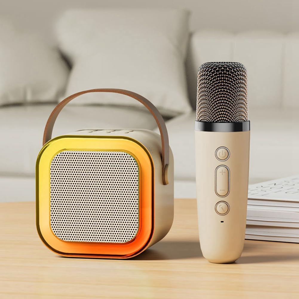 Kioball Portable K12 Bluetooth Karaoke Microphone Speaker with Built-in Mic - Wireless Singing Machine for Kids & Adults, Home Parties, Birthday Gifts (Beige) | Perfect for Family Gatherings, Travel Entertainment & Karaoke Nights