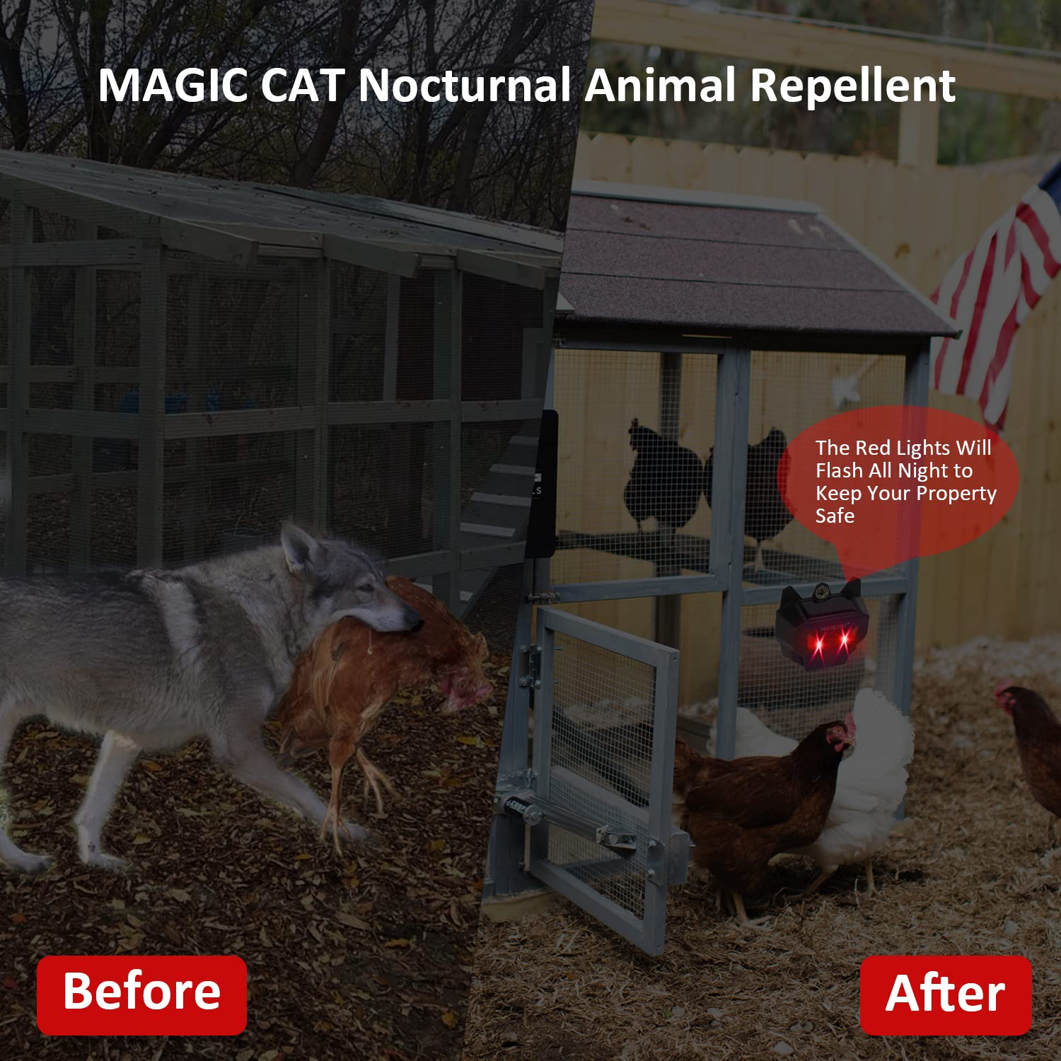 Solar Animal Repellent with Red LED Blinking Lights - Waterproof Wild Animal Deterrent for Skunks, Deer, Coyotes & Raccoons | Garden, Yard & Farm Protection | Chicken Coop Security | Nighttime Pest Control Solution