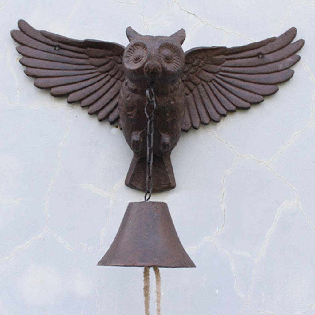 Vintage European Cast Iron Owl Doorbell - Handcrafted Wrought Iron Manual Door Chime, 3D Garden Wall Decor for Home & Outdoor Use - Perfect for Vintage, Cottage, and Farmhouse Style Decorations