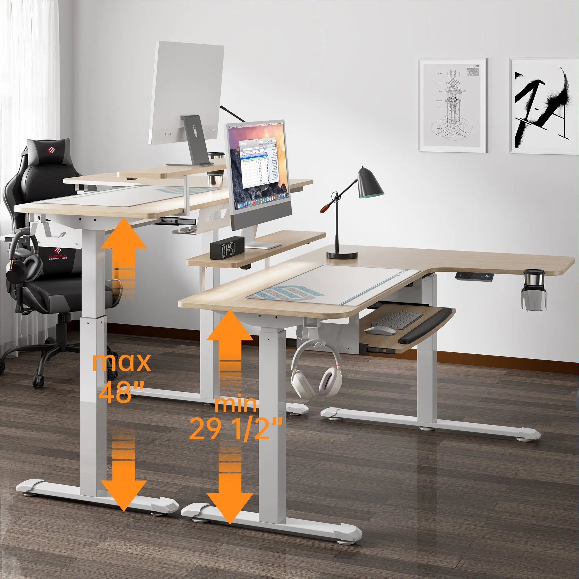 Ergonomic L-Shaped Standing Desk with Accessories Set (60x23 Inches) - Perfect for Home Office & Workspace Setup