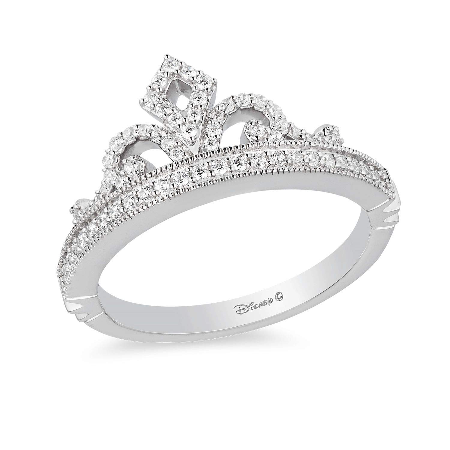 Enchanted Disney Princess Tiara Ring - 1/4 Cttw Diamond Sterling Silver Fine Jewelry by Jewelili | Perfect for Disney Fans, Birthday Gifts & Special Occasions