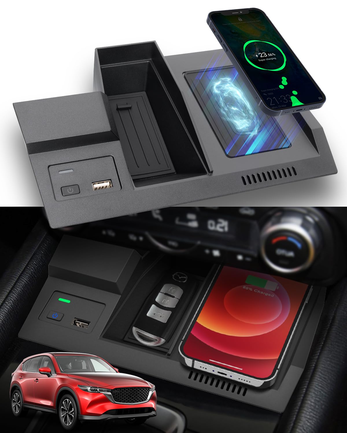 Wireless Charger for Mazda CX-5 2017-2025 | OEM Car Accessories with Fast USB Charging Port | Qi-Compatible Phone Charging Pad | Perfect for Daily Commute & Road Trips