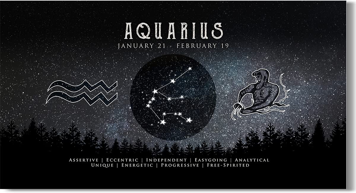 Aquarius Zodiac Sign Wall Art - Astrology Gifts for Women & Men - Boho Home Decor - 48x24 Inch Ready to Hang Canvas - Perfect for Bedroom, Living Room & Office Decor
