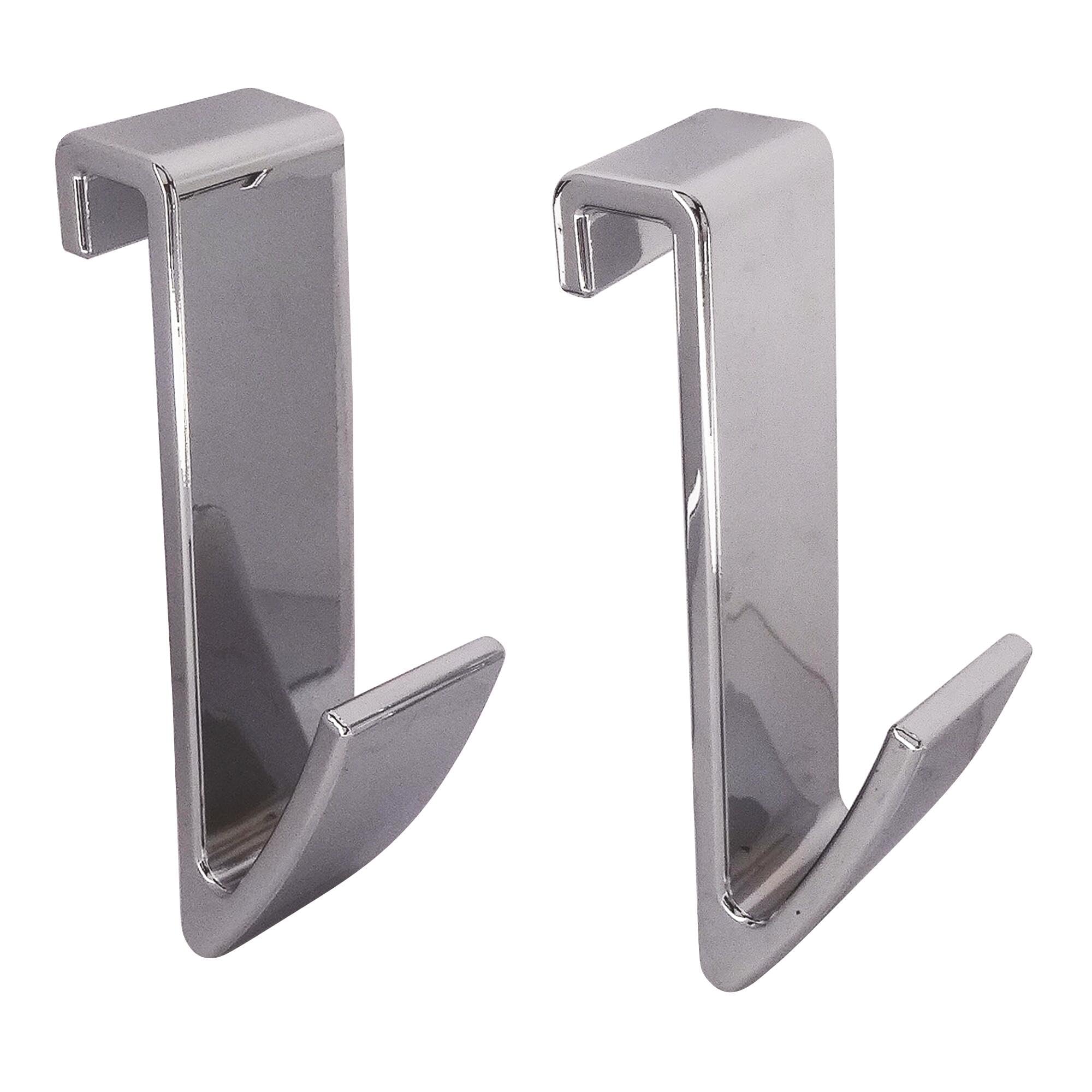 Somatherm SPC 2-Pack Stainless Steel Flat Tube Hooks - Chrome & Grey Finish | Perfect for Hanging Towels, Robes & Kitchen Utensils in Bathroom, Kitchen & Laundry Room