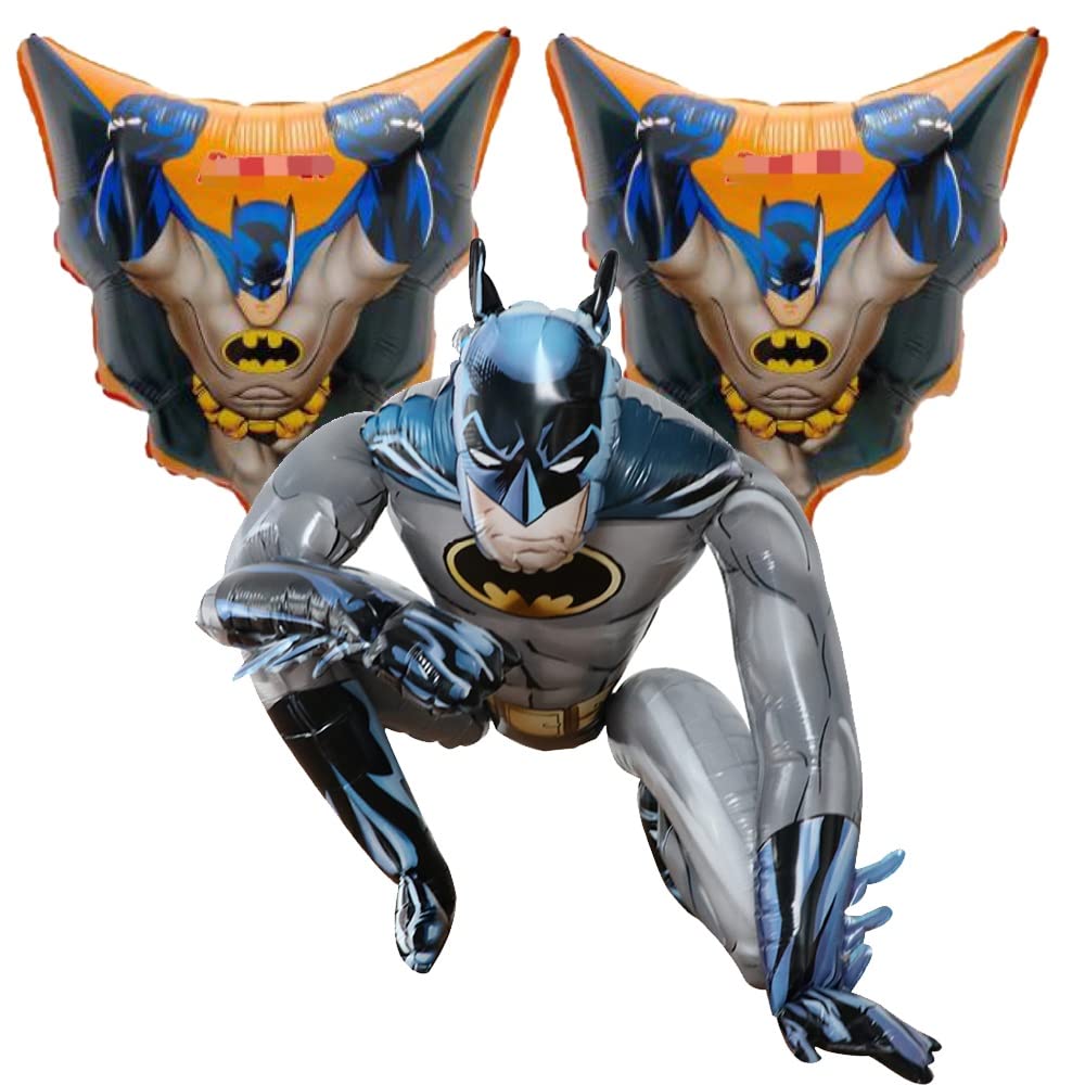 Superhero Balloons 3-Pack - Batman Mylar Foil Balloons for Birthday Party Decorations (Adult & Kids) - Perfect for Superhero Themed Parties, Baby Showers, and Comic Book Lovers
