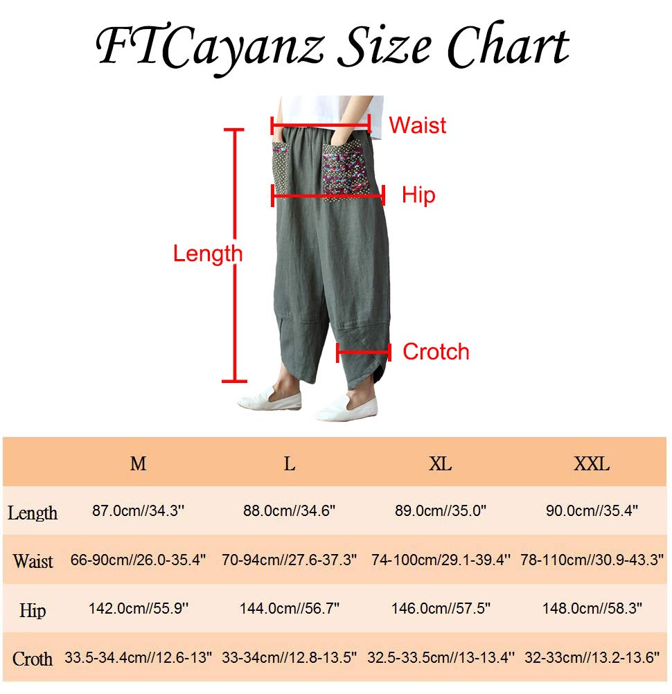 FTCayanz Women's Linen Wide Leg Pants - High Waisted Elastic Tapered Cropped Trousers for Summer | Casual Office Wear & Vacation Outfits