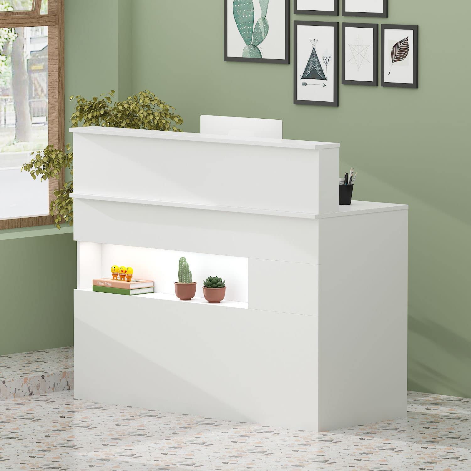 Modern Reception Desk with LED Lights - 47.2