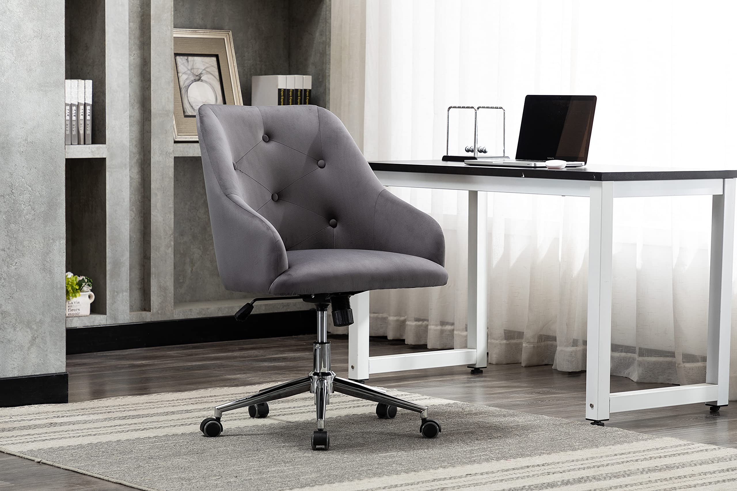Porthos Home Livia Tufted Semi-Wingback Office Chair - Soft Velvet Upholstery, Height Adjustable Seat, 360° Swivel & Roller Casters - Ergonomic Desk Chair for Home Office, Study Room & Workspace